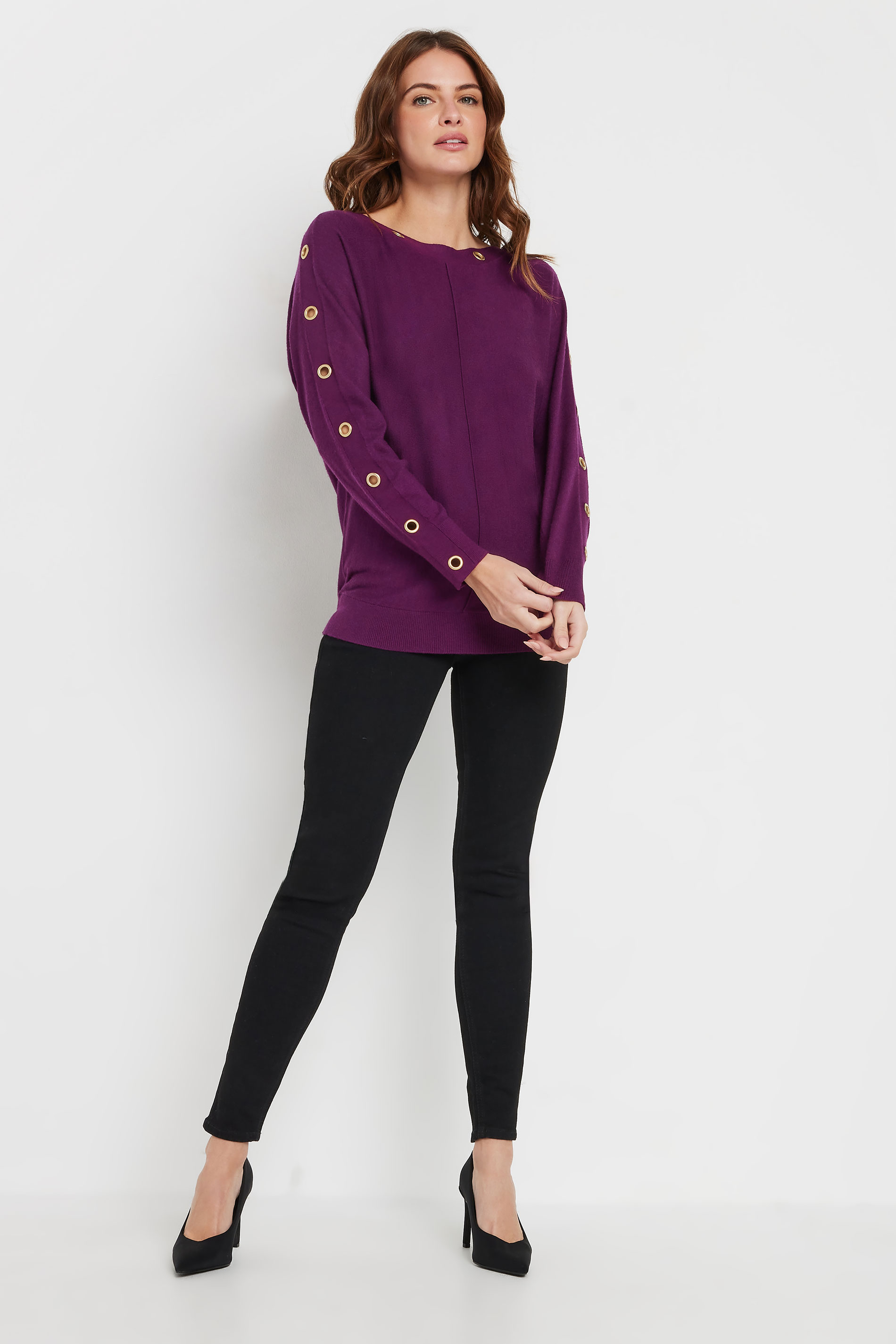 M&Co Berry Purple Batwing Eyelet Jumper | M&Co 1