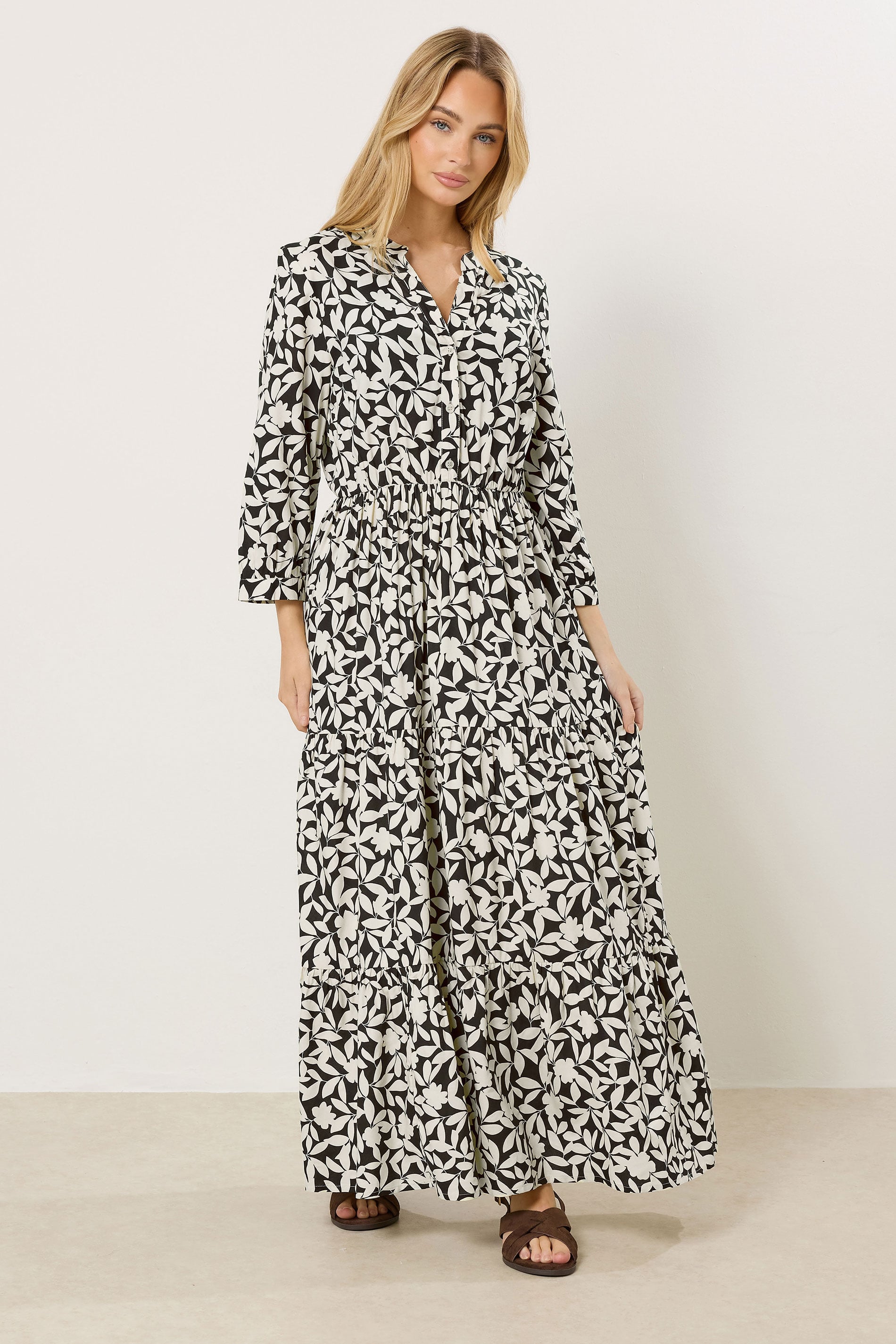 M&Co Brown Floral Tiered Maxi Dress | M&Co 3