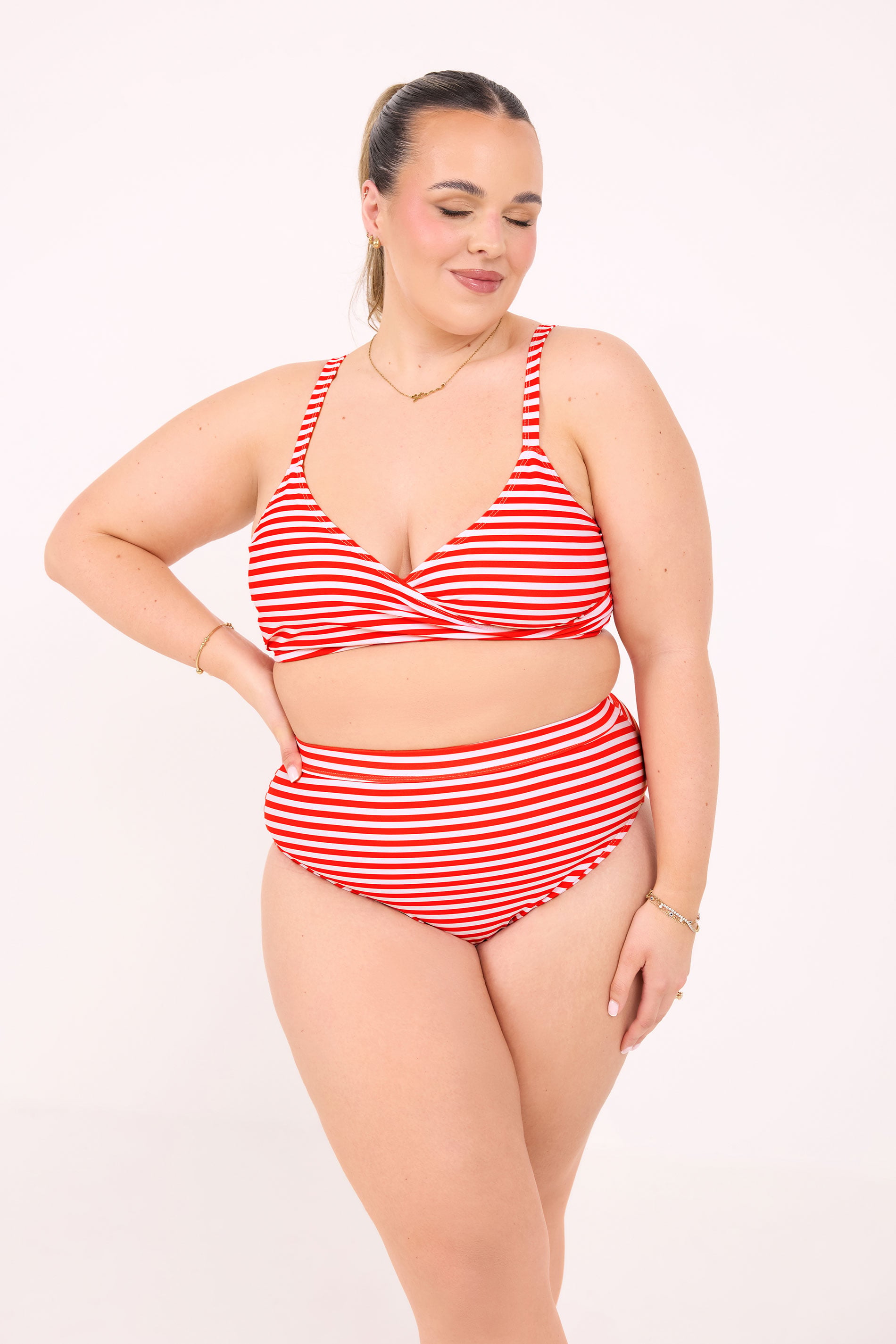 LIMITED COLLECTION Plus Size Red Stripe Bikini Top | Yours Clothing 1