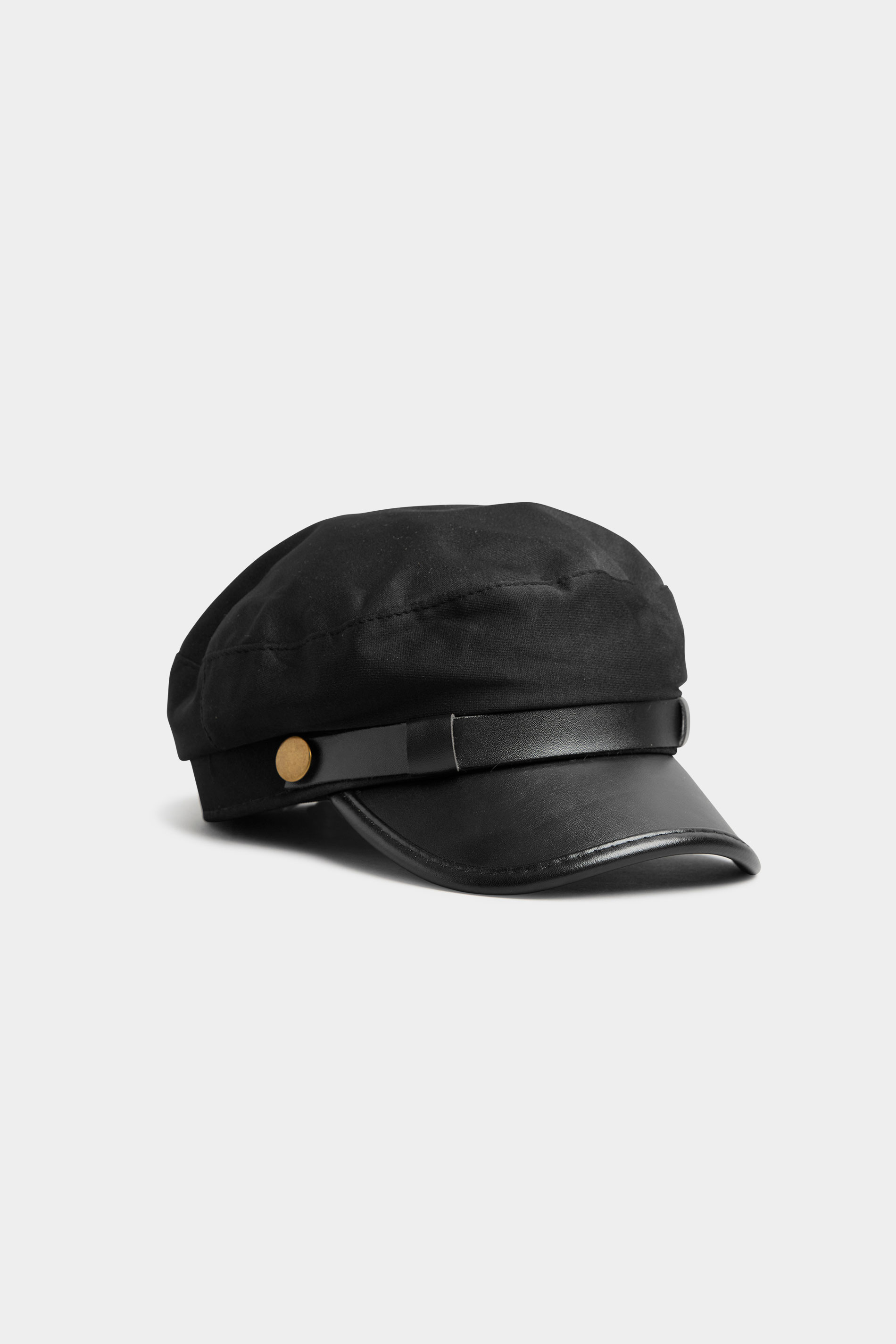 Black Faux Leather Peak Baker Boy Hat_A.jpg