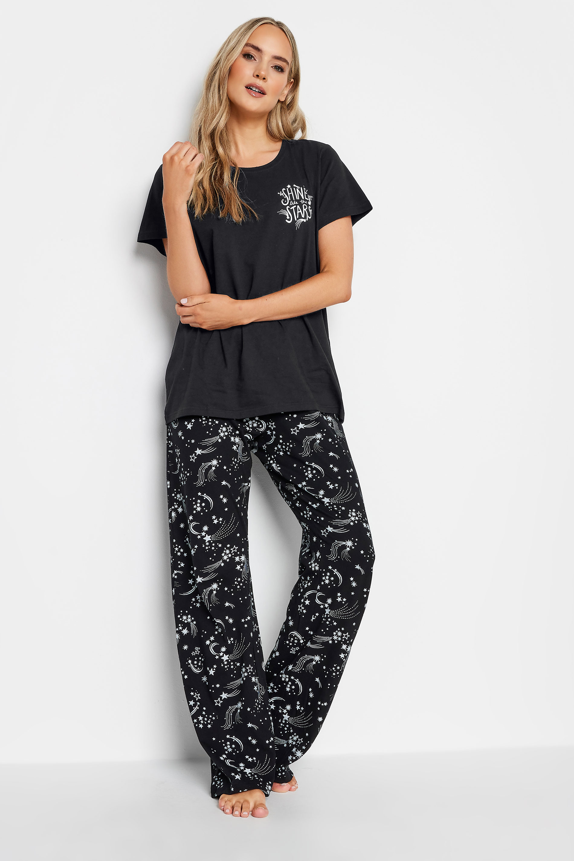 LTS Tall Black Star Print Pyjama Set | Long Tall Sally  2