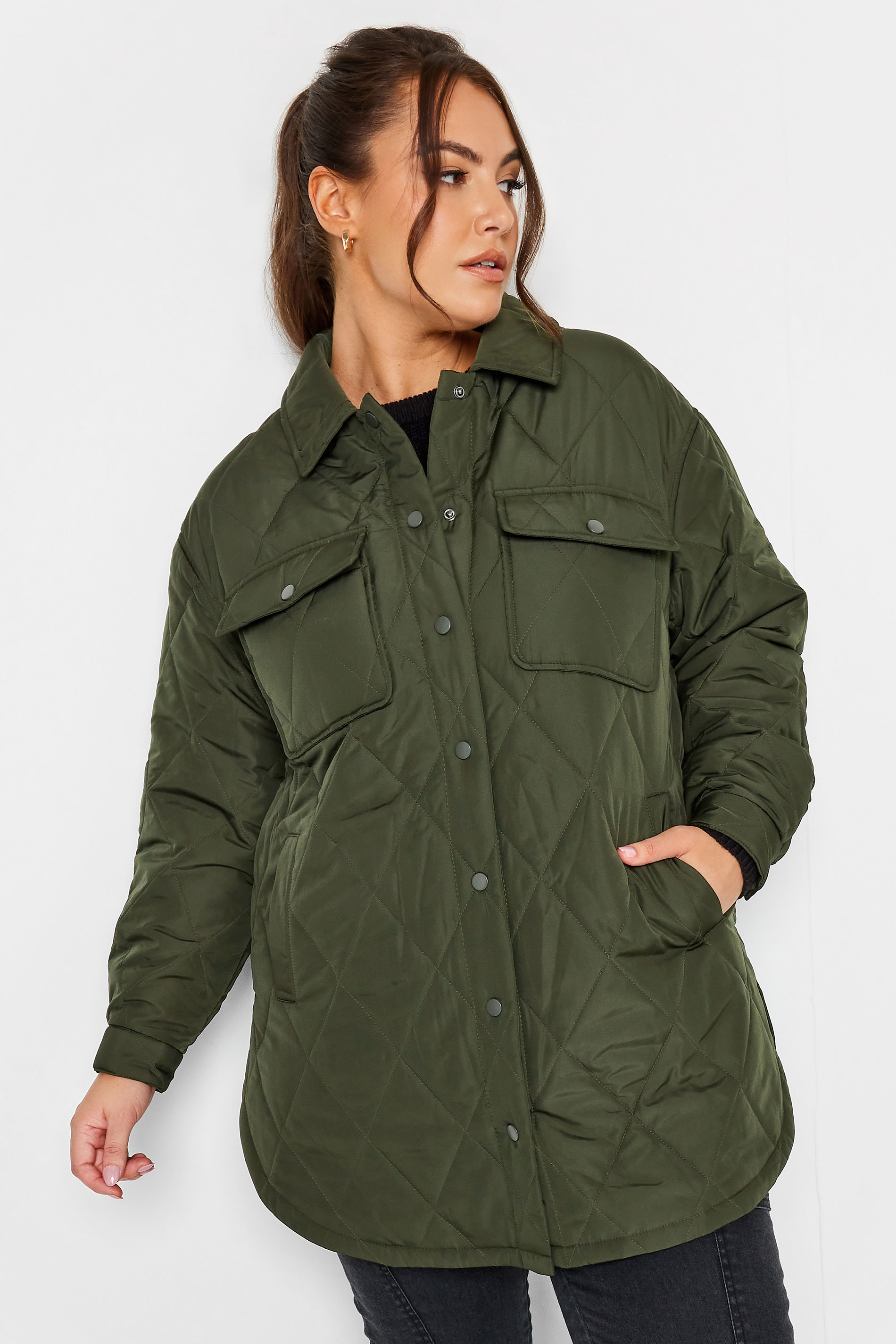YOURS Plus Size Khaki Green Quilted Jacket | Yours Clothing 2