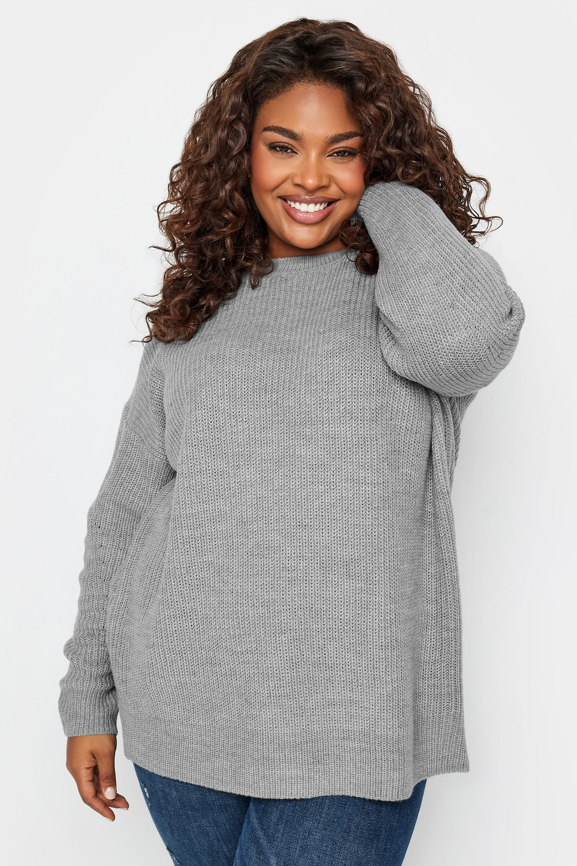 YOURS Plus Size Grey Drop Shoulder Knitted Jumper | Yours Clothing 1