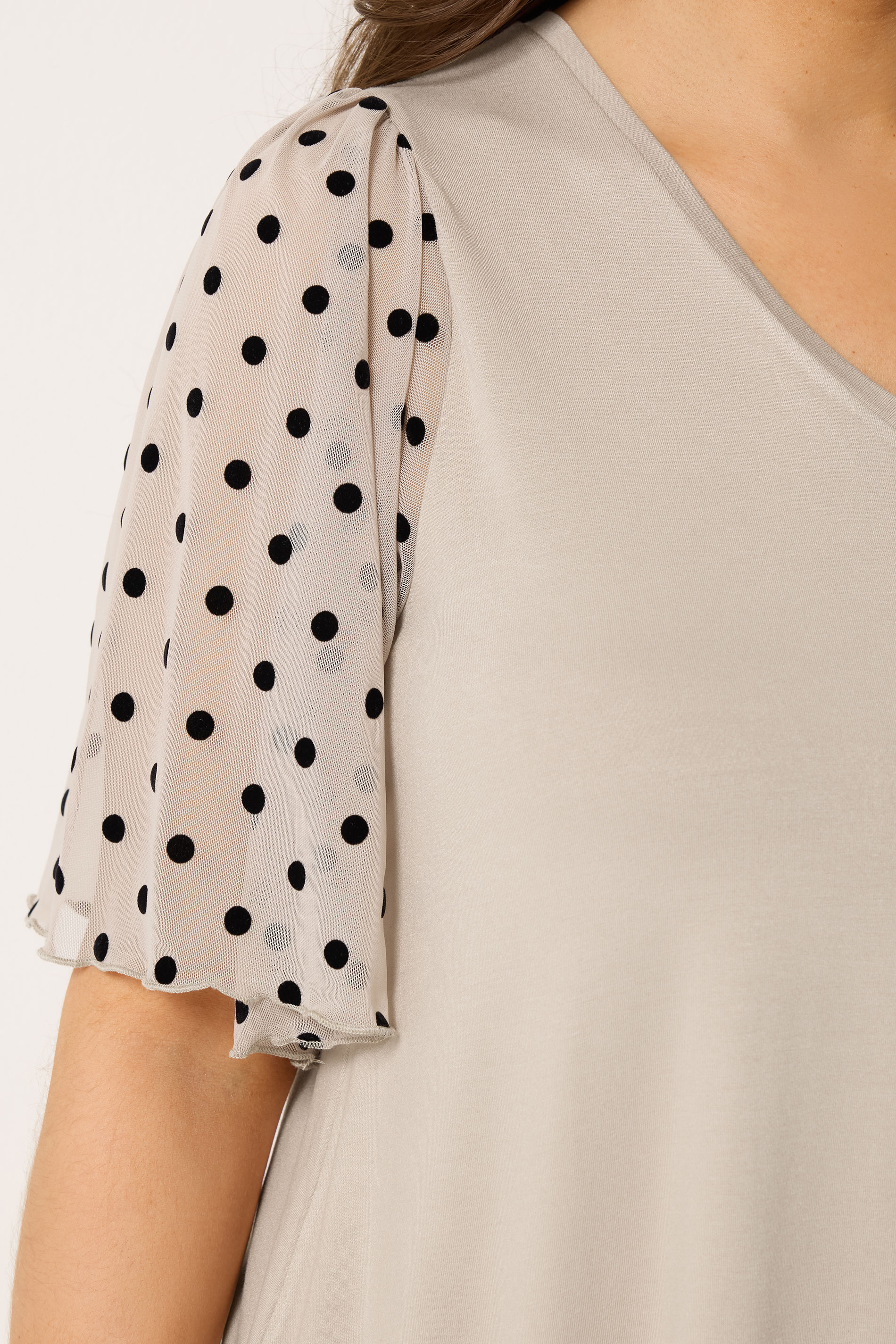 YOURS Plus Size Natural Brown Polka Dot Sleeve Top | Yours Clothing 4