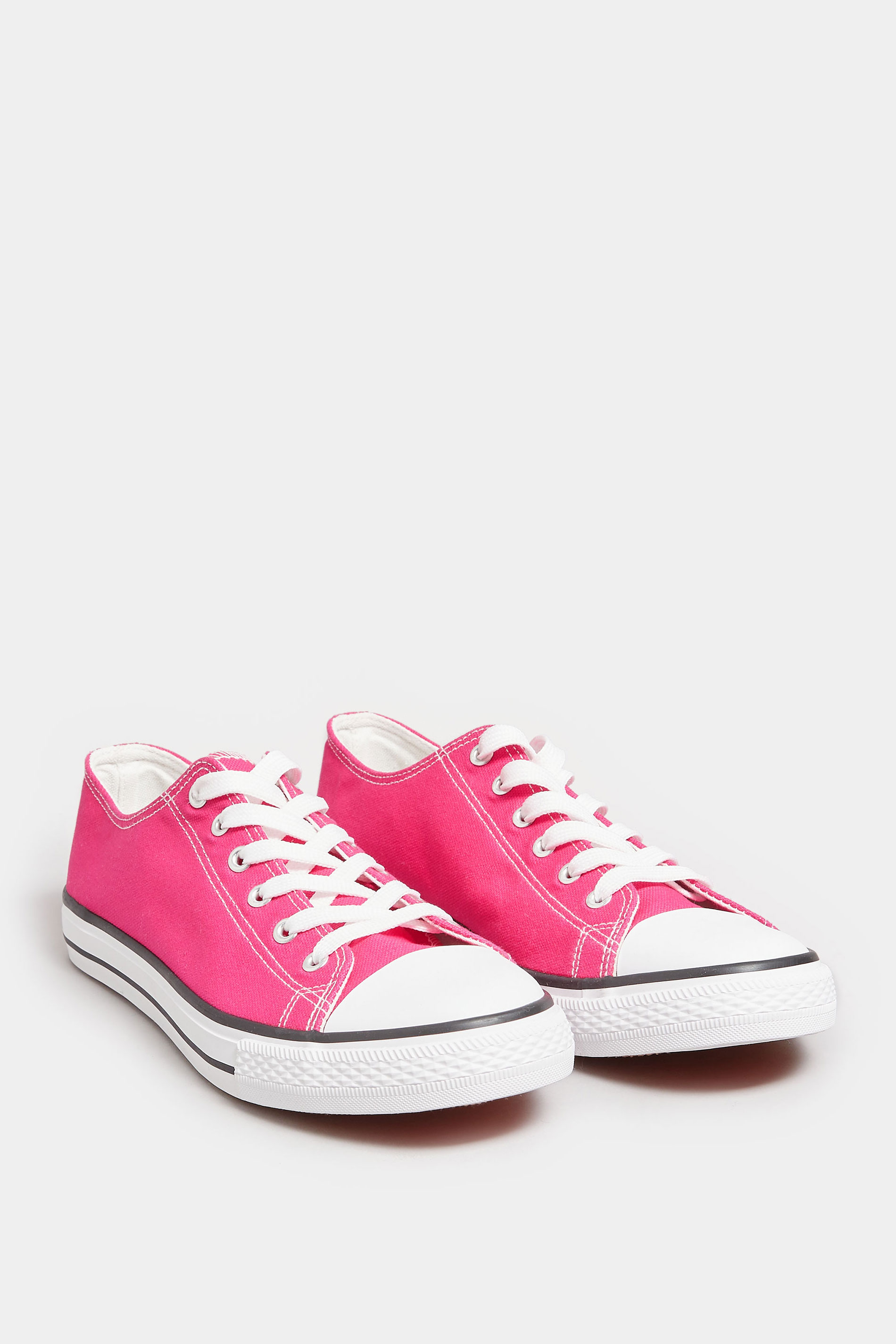 Bright Pink Canvas Low Trainers In Wide E Fit | Yours Clothing  2