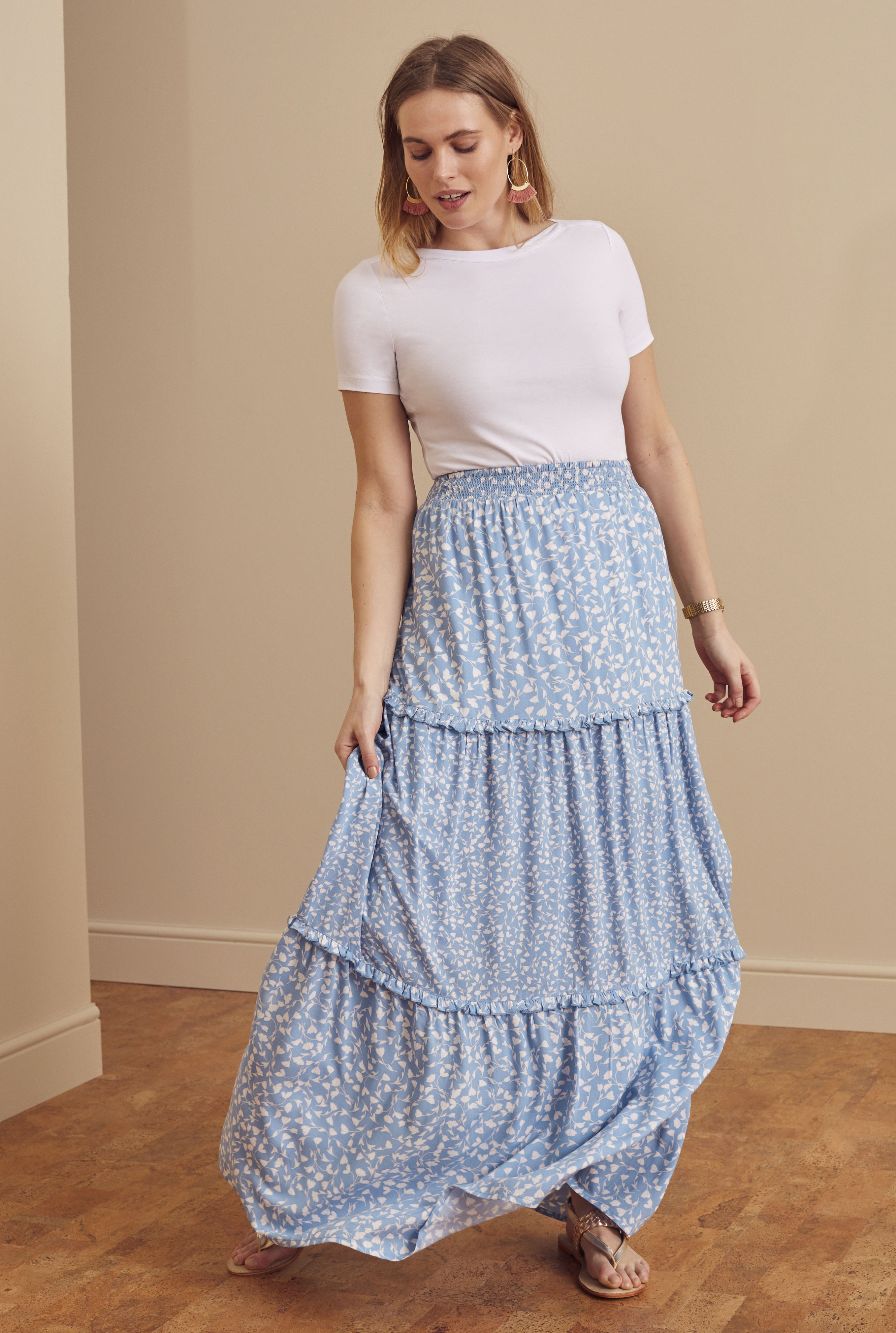 Floral Print Tiered Woven Maxi Skirt | Long Tall Sally