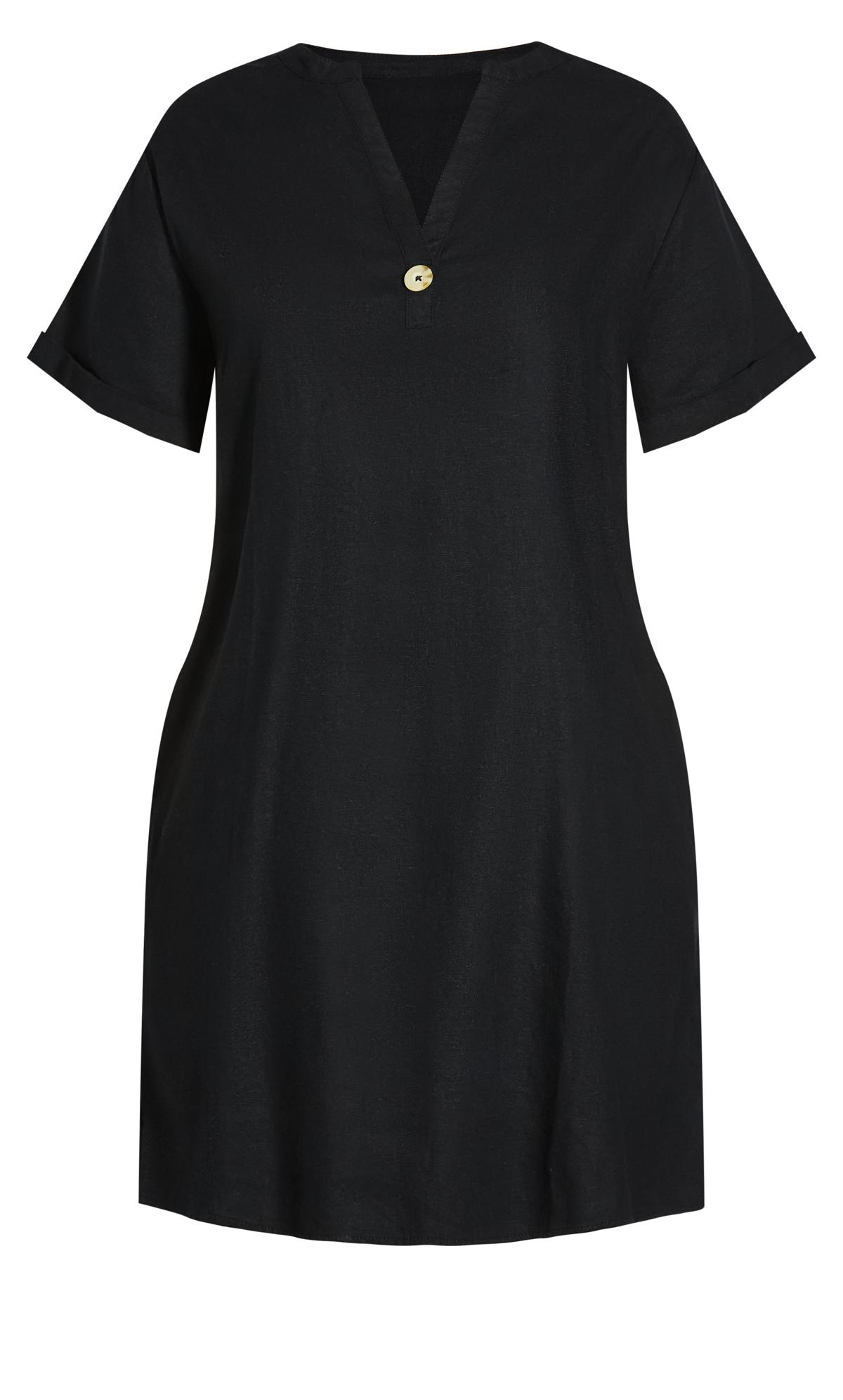 Black Linen Blend Short Sleeve Dress 3