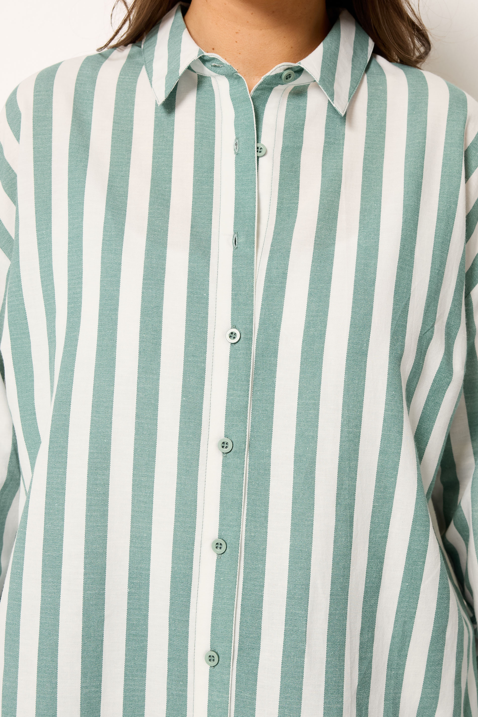 YOURS Plus Size Light Green Stripe Linen Shirt | Yours Clothing 5