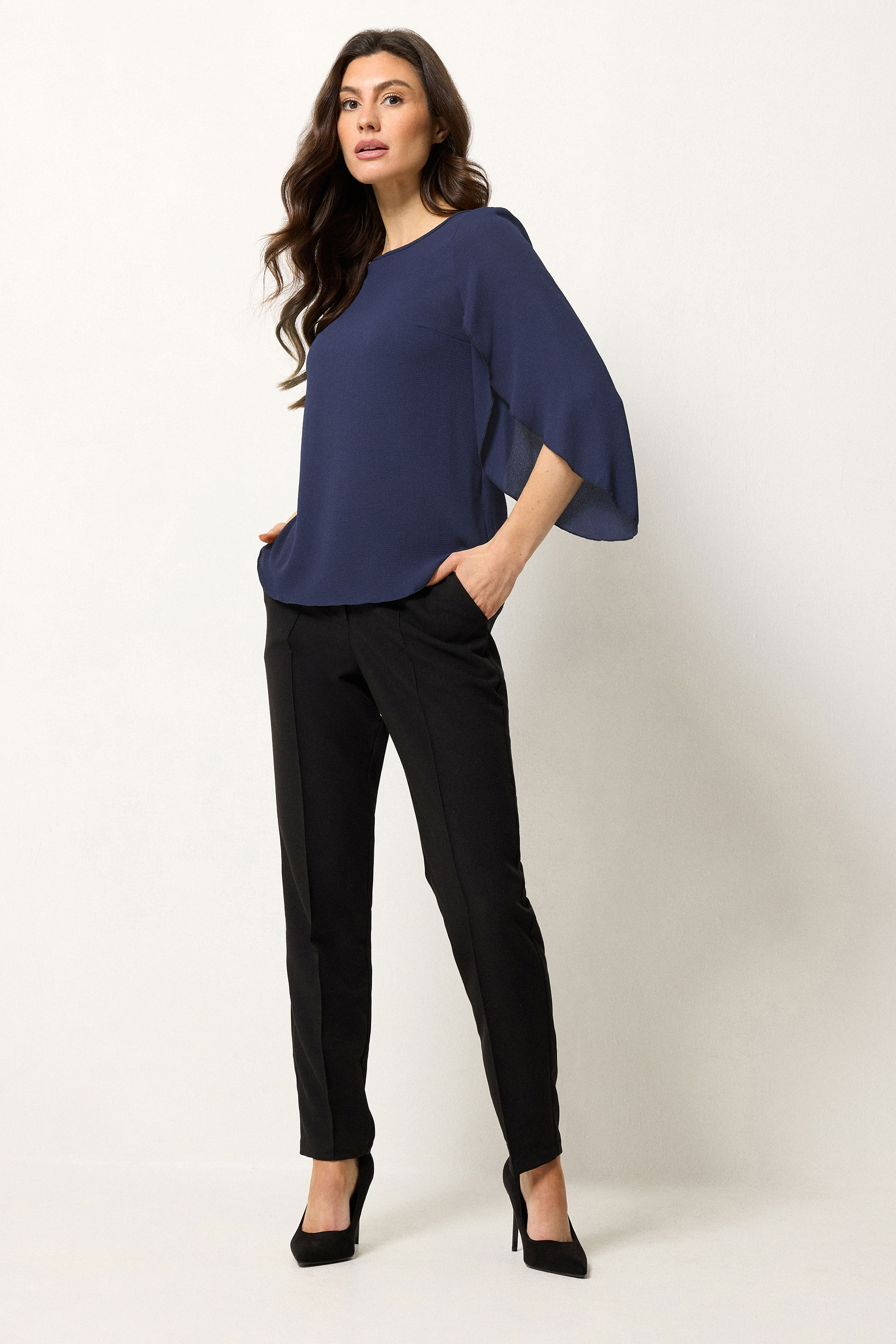 M&Co Navy Blue Long Angel Sleeve Blouse | M&Co 1