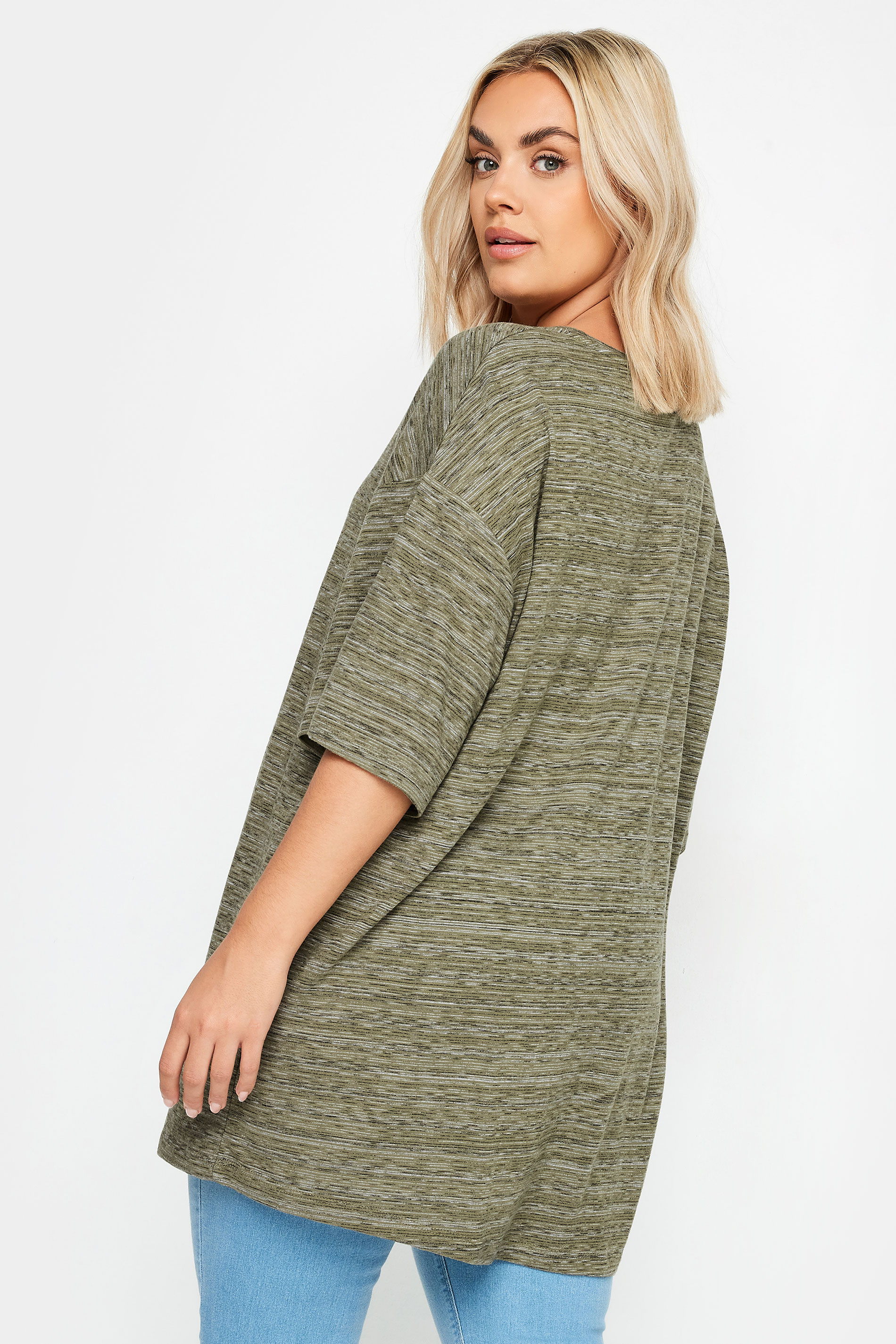 YOURS Plus Size Green Striped Oversized T-Shirt | Yours Clothing 3