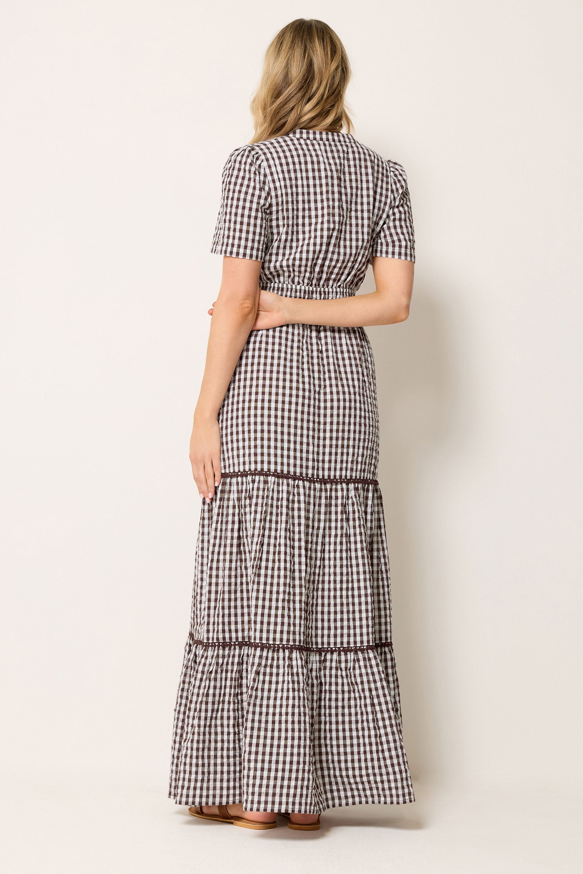 LTS Tall Women's Chocolate Brown Gingham Cotton Maxi Dress | Long Tall Sally 2