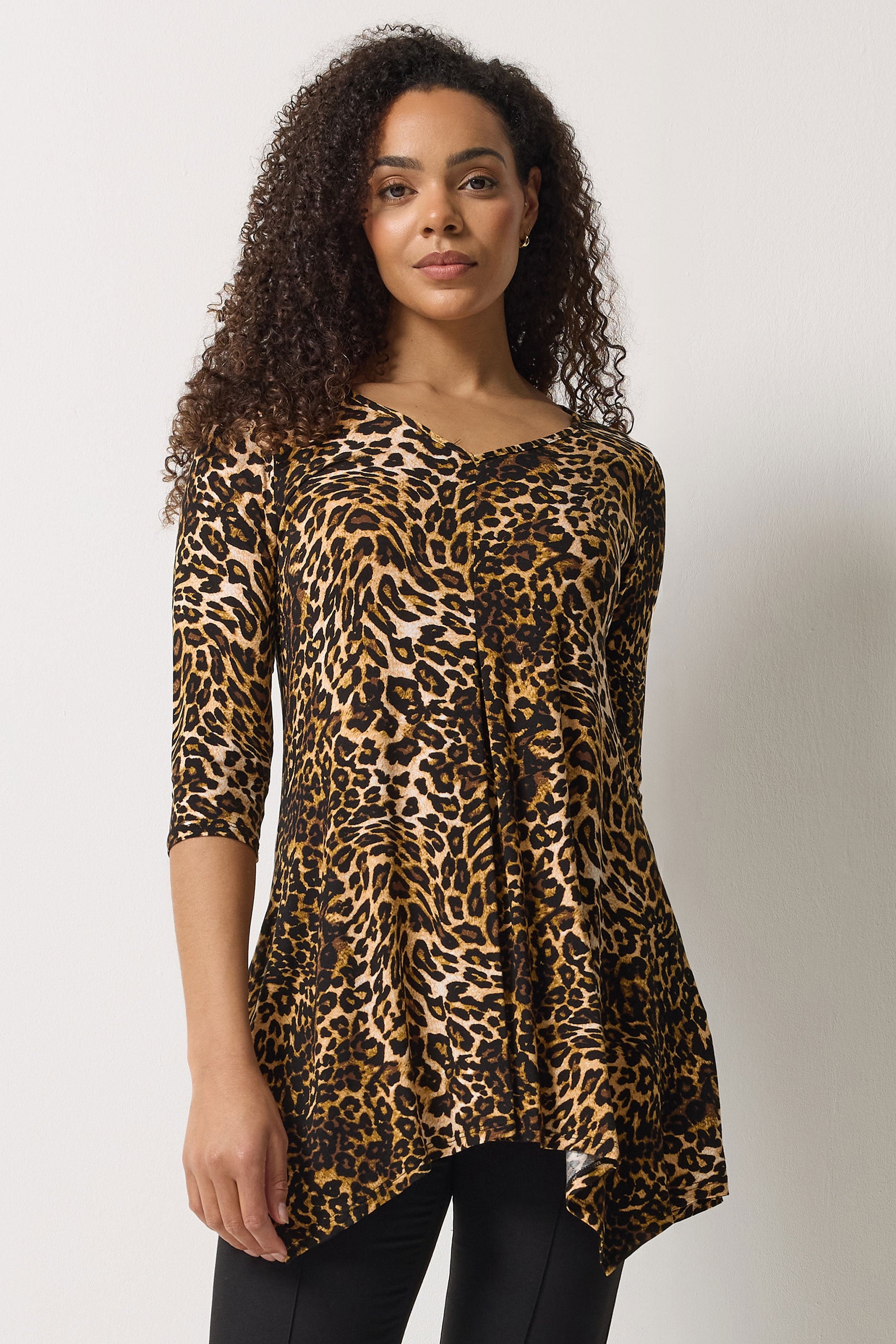 M&Co Brown Leopard Print Hanky Hem Top | M&Co 3