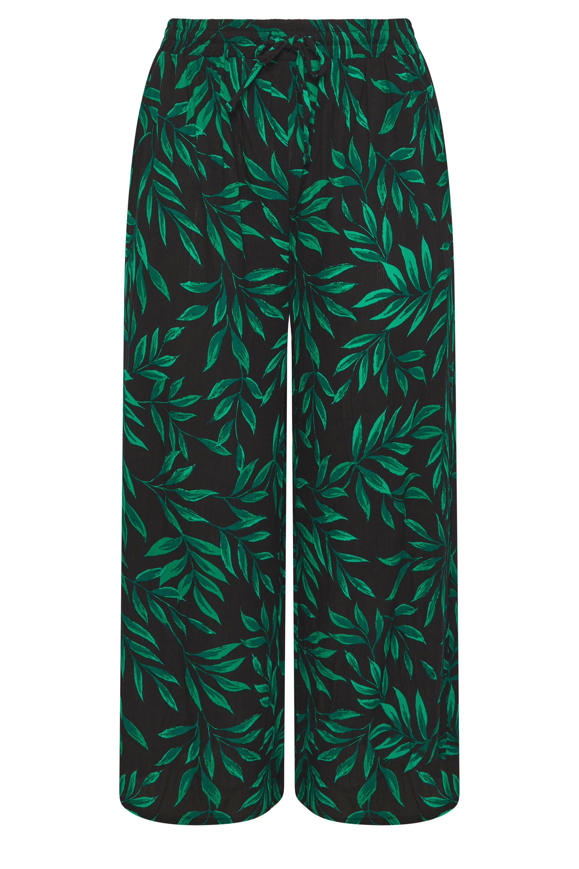 YOURS Plus Size Black & Green Leaf Print Crinkle Beachwear Wide Leg Trousers | Yours Clothing 5