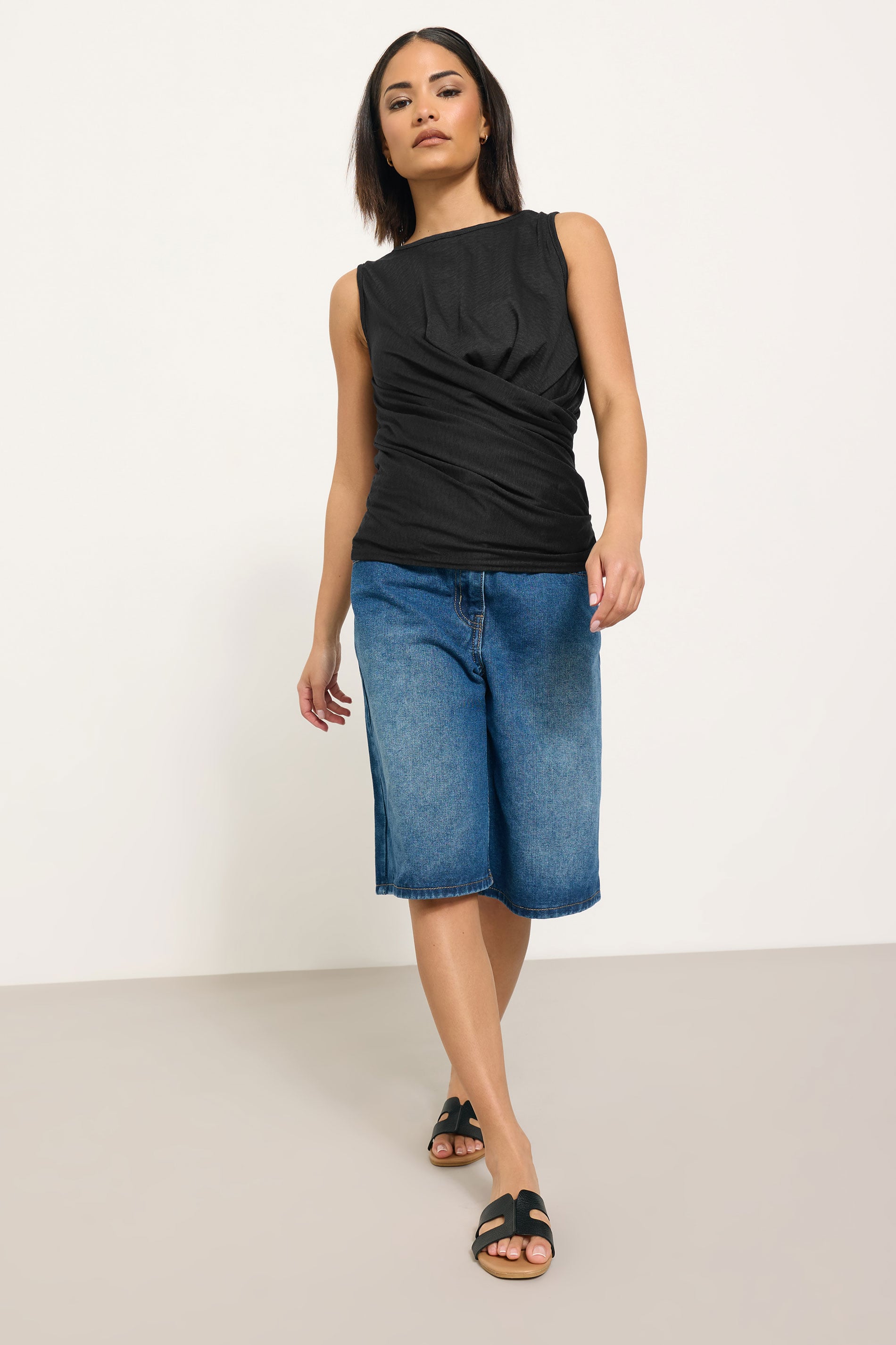 PixieGirl Petite Womens Black Drape Front Vest Top | PixieGirl 1