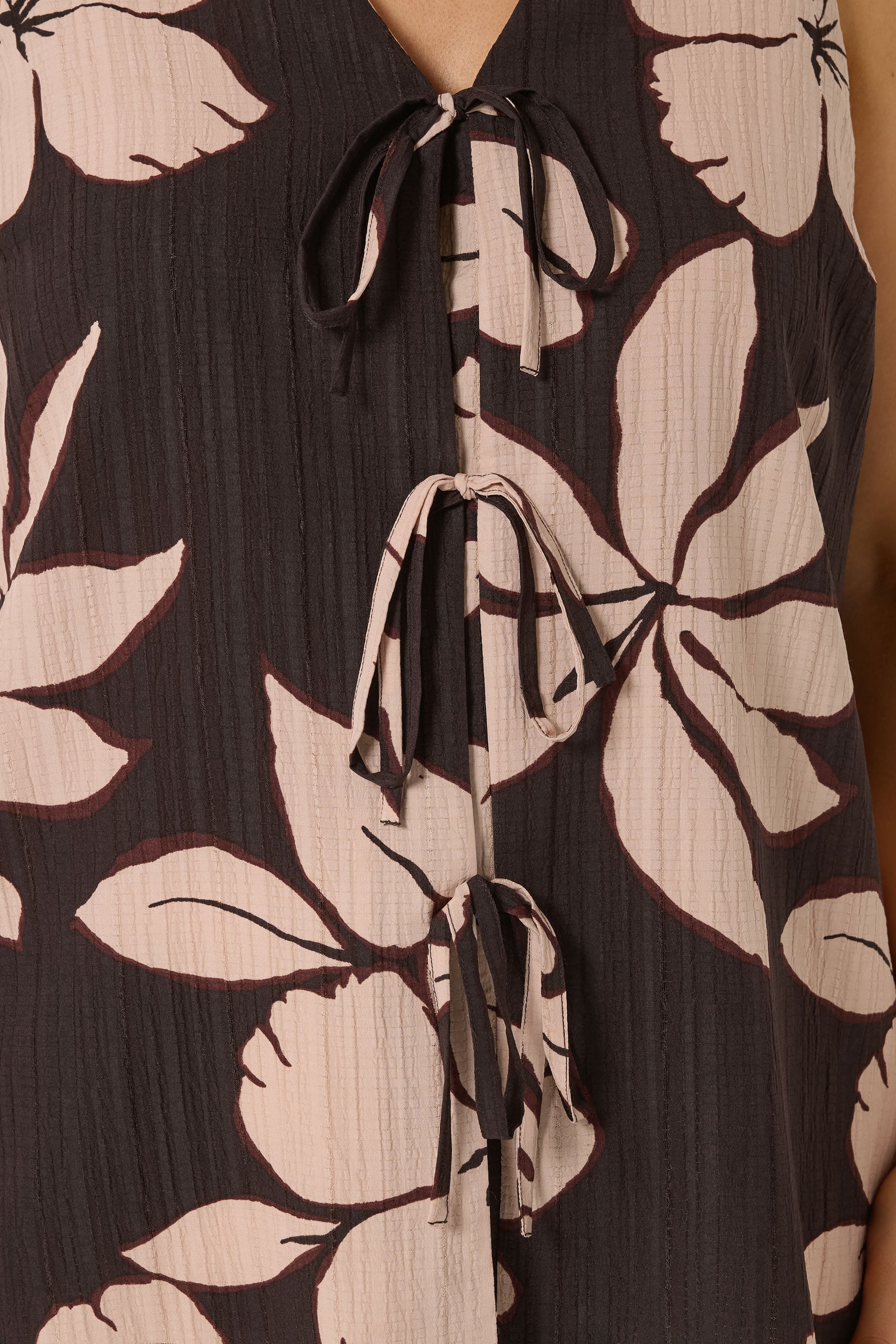 YOURS Plus Size Brown Floral Tie Front Vest Top | Yours Clothing 5