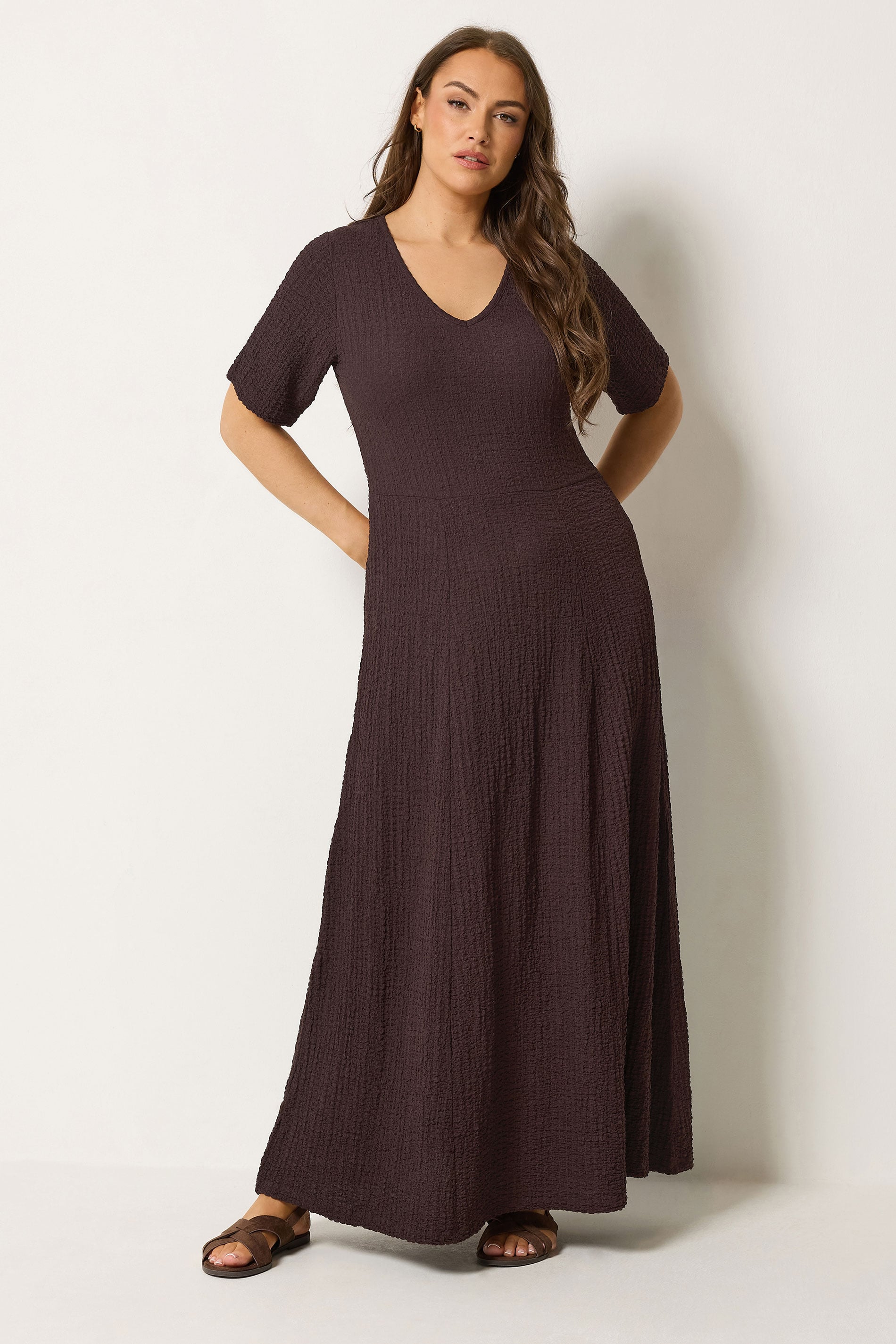 YOURS Plus Size Chocolate Brown Textured Maxi Dress | Yours Clothing 3
