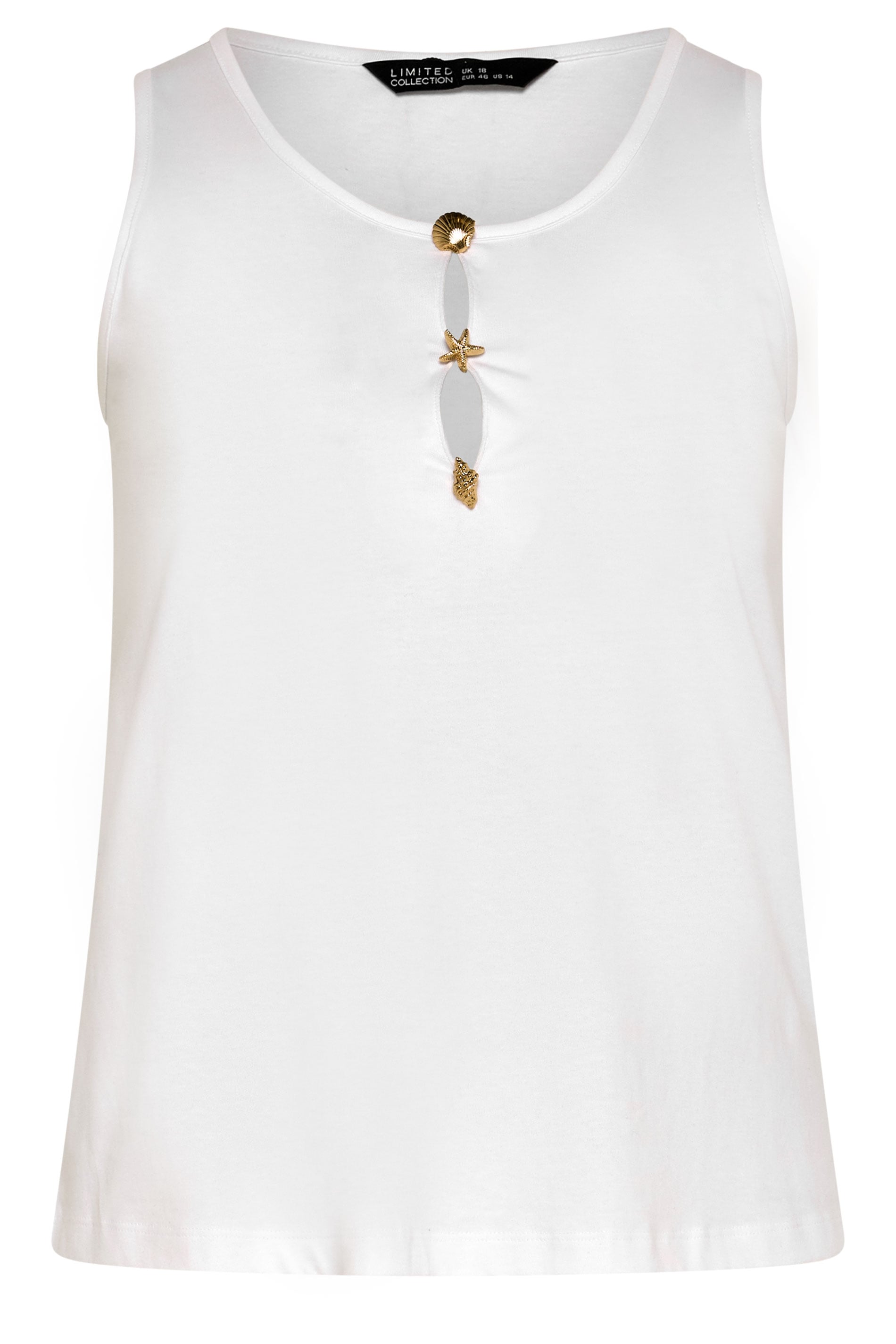 LIMITED COLLECTION Plus Size White Shell Button Vest Top | Yours Clothing 5