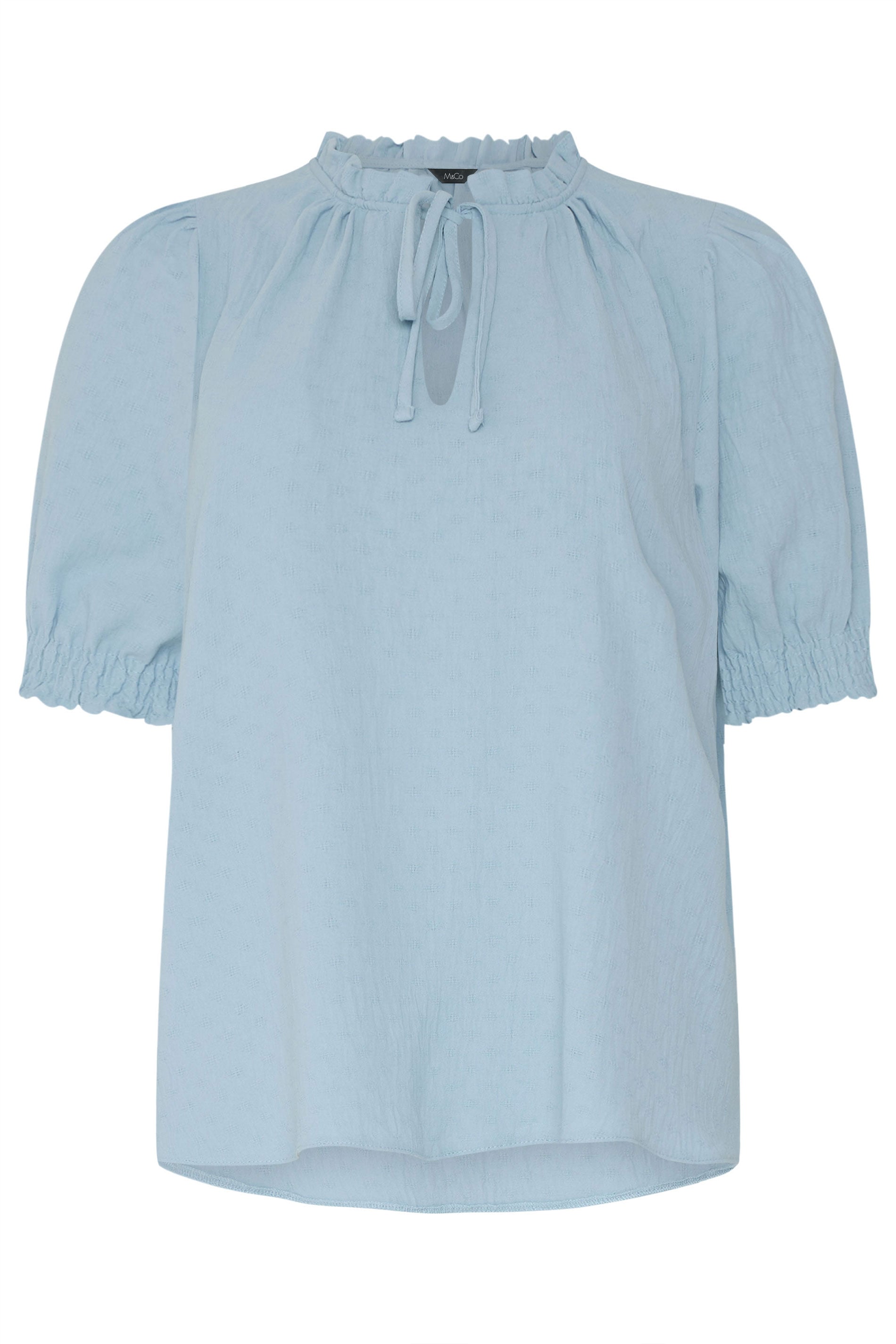 M&Co Blue Pastel Tie Neck Frill Sleeve Blouse | M&Co 5
