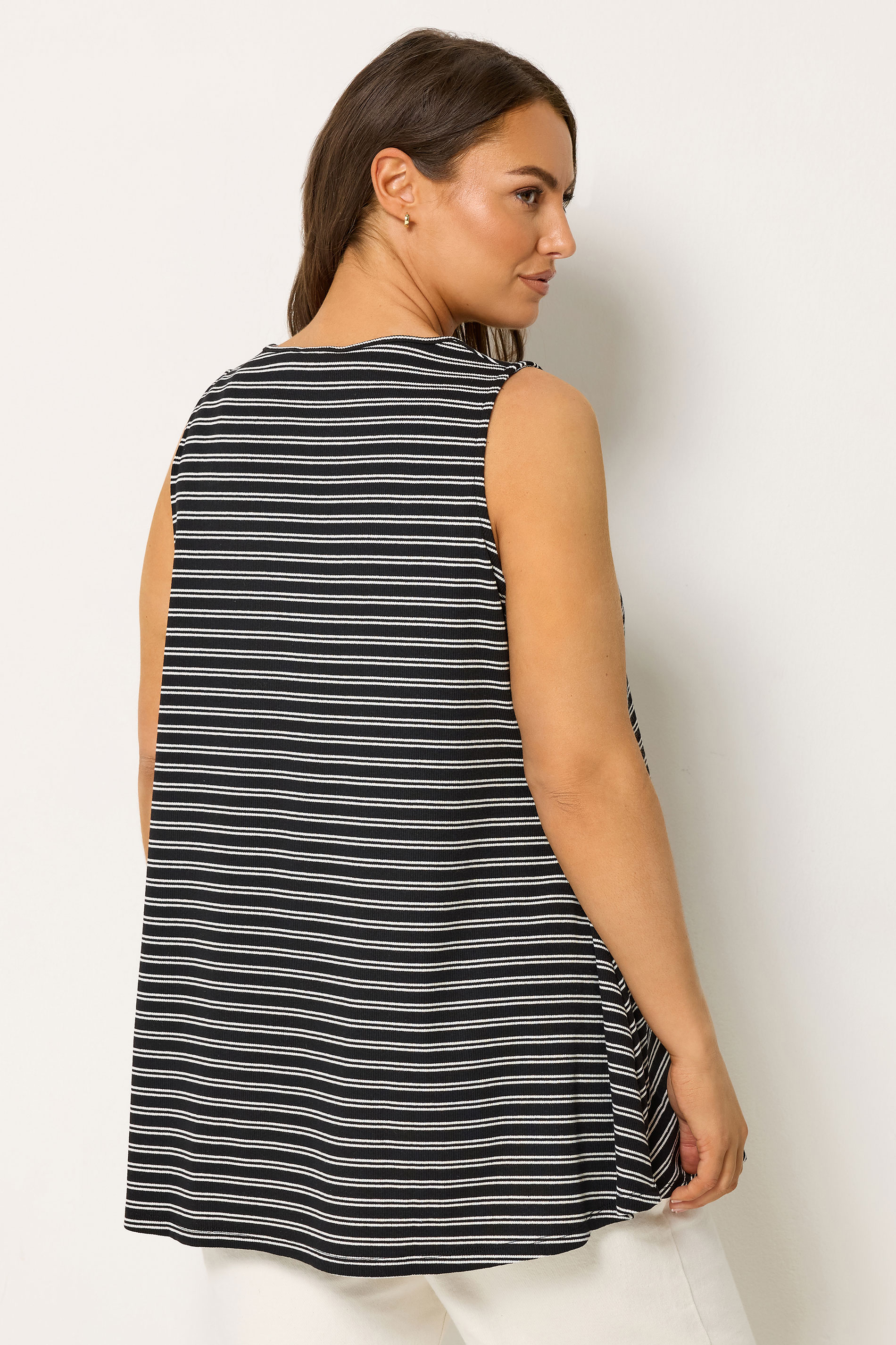 YOURS Plus Size Black Stripe Soft Touch Swing Vest Top | Yours Clothing 2