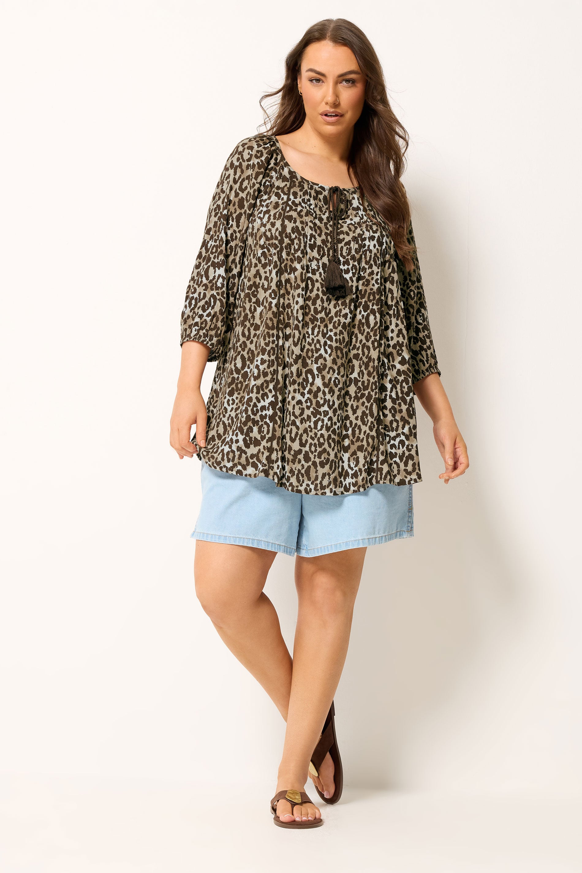YOURS Plus Size Brown Leopard Print Swing Blouse | Yours Clothing 1