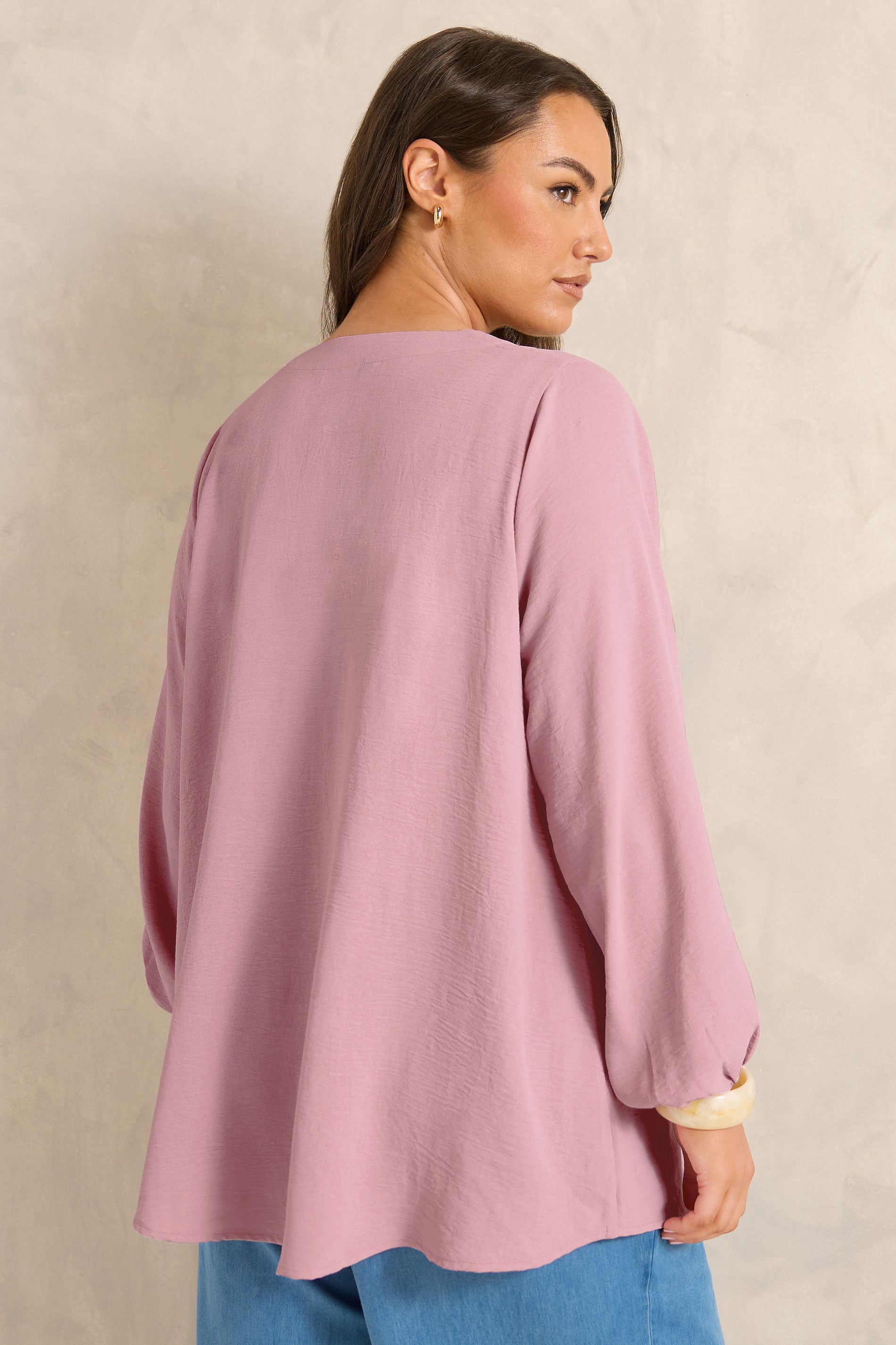 EVANS Plus Size Pink Pleat Front Long Sleeve Blouse | Evans 2
