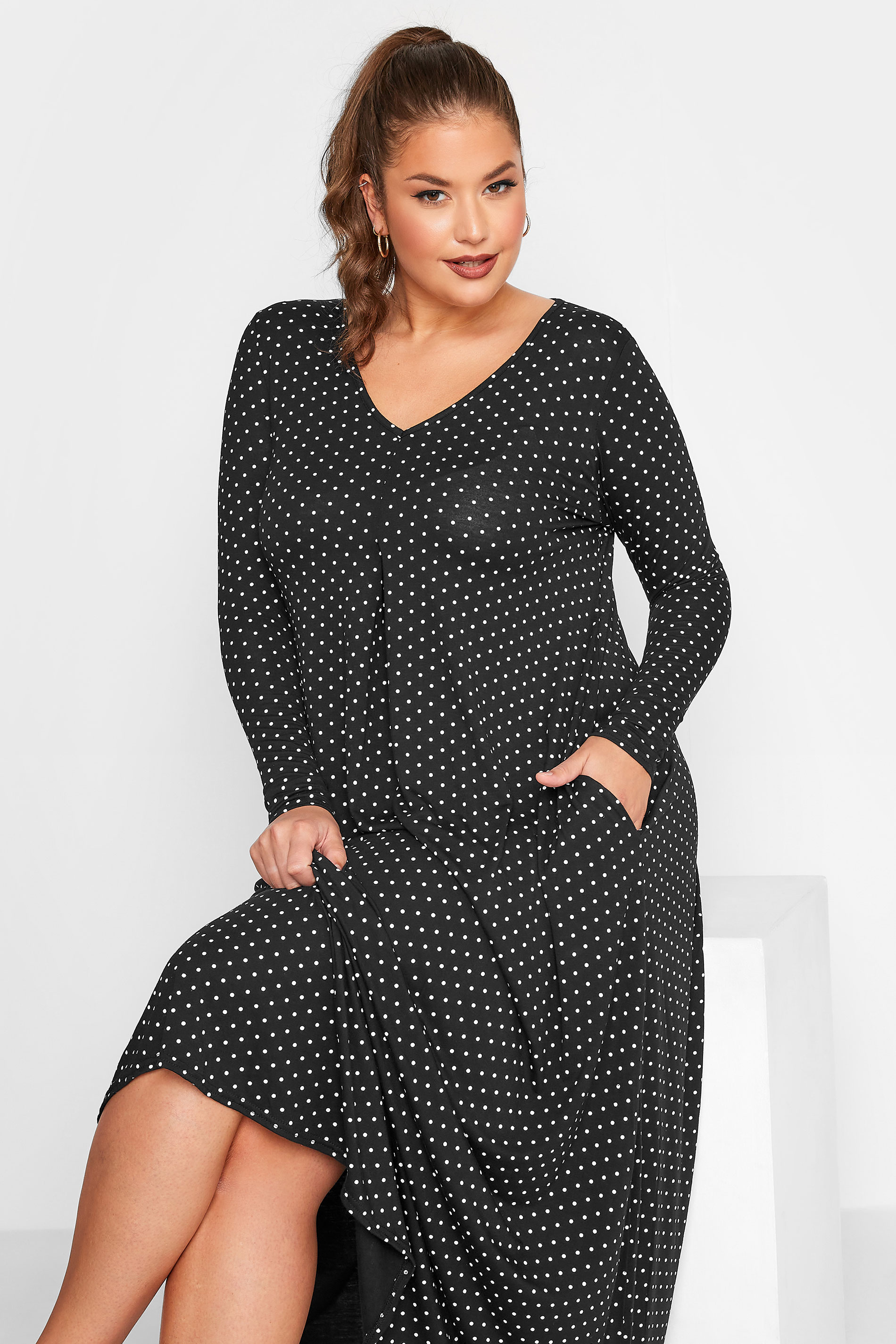 LIMITED COLLECTION Plus Size Black Polka Dot Pleat Front Dress | Yours ...