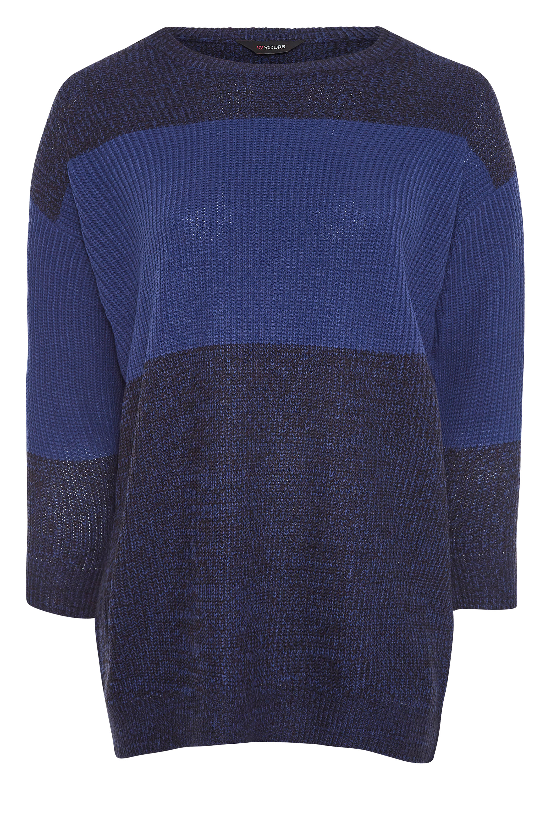 Plus Size Blue Colour Block Knitted Jumper | Yours Clothing