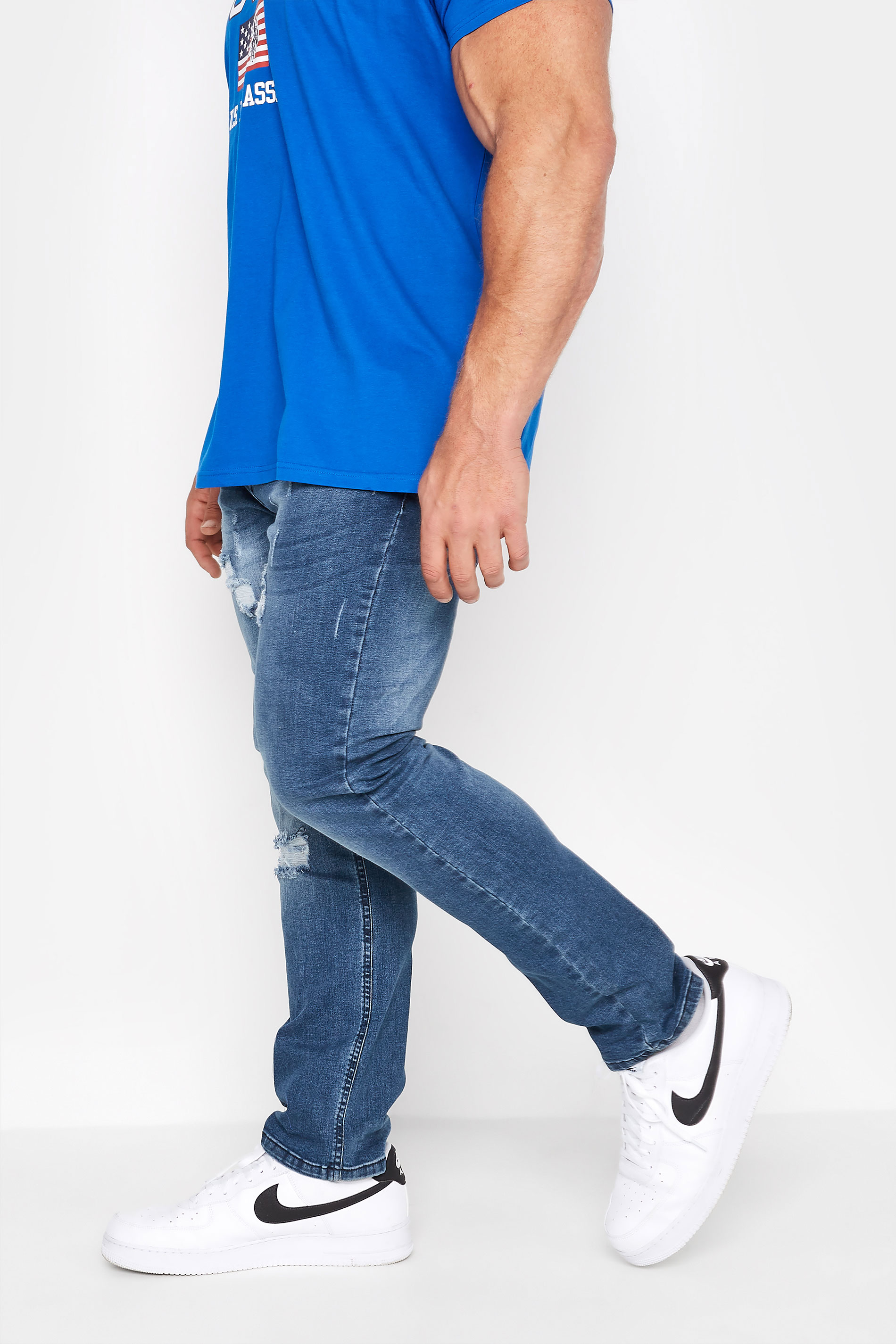 BadRhino Big & Tall Mid Blue Ripped Stretch Jeans 1