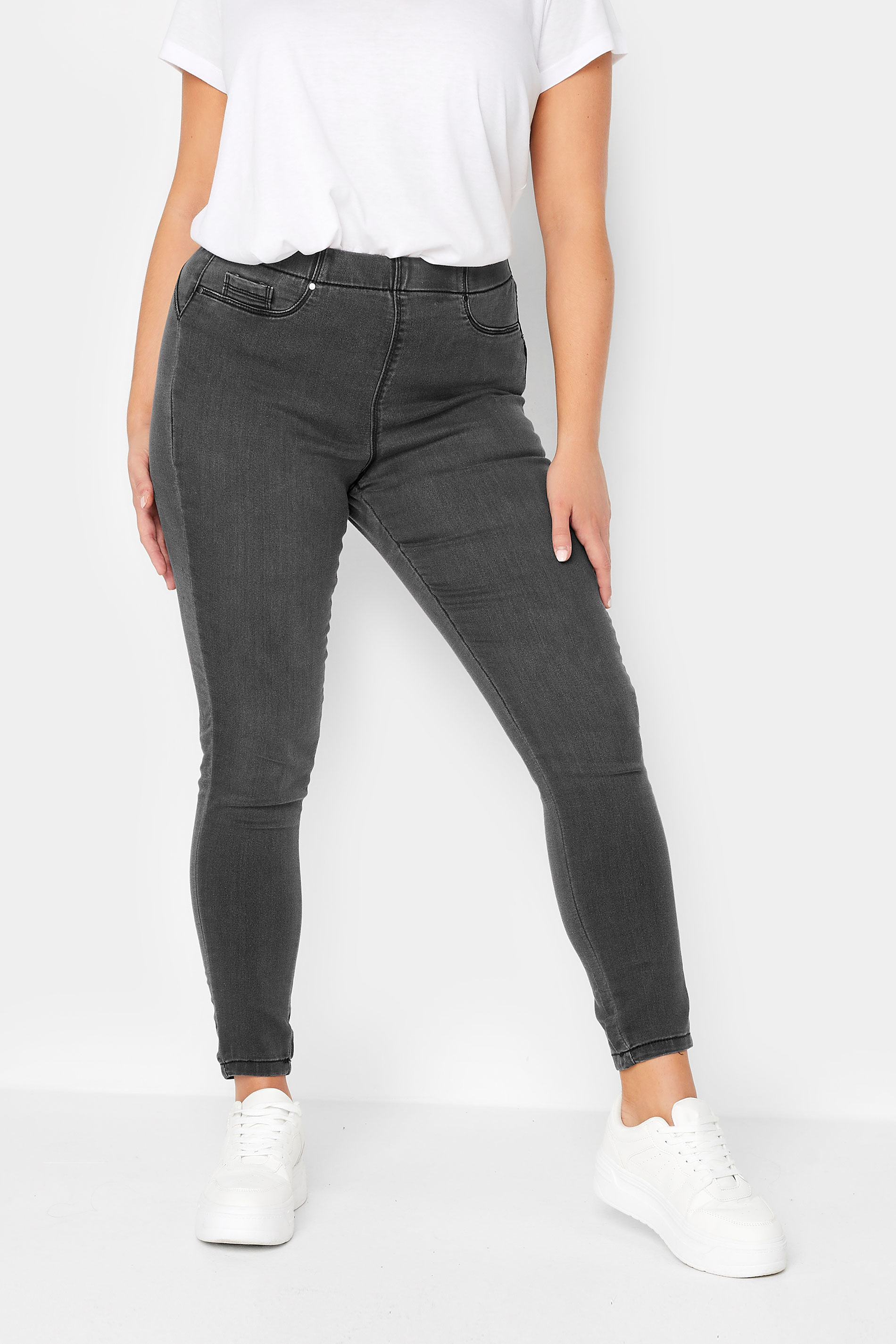 Plus Size Curve Black Washed Pull On Bum Shaper LOLA Jeggings | Yours Clothing 1