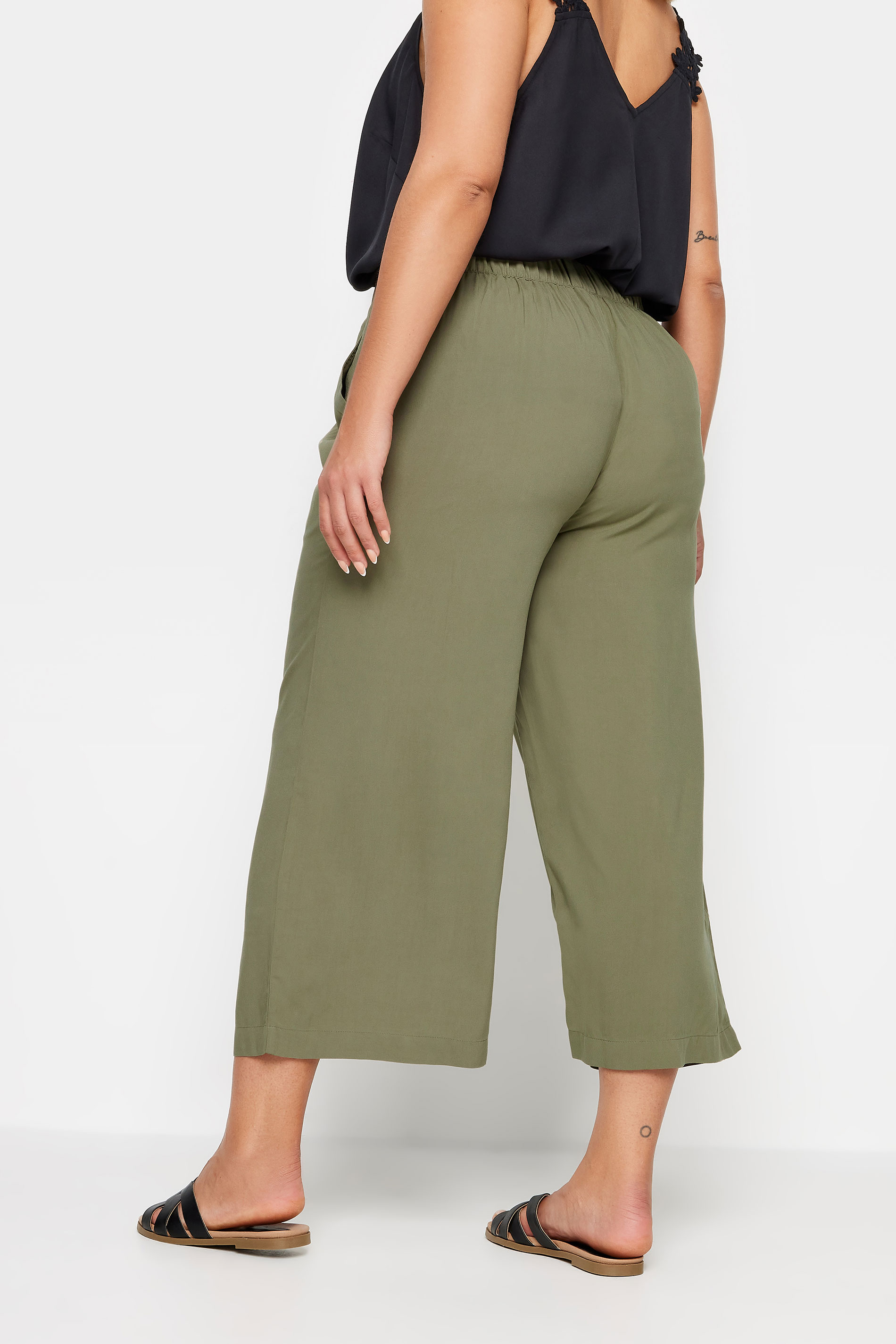 YOURS Plus Size Khaki Green Cropped Trousers | Yours Clothing 3