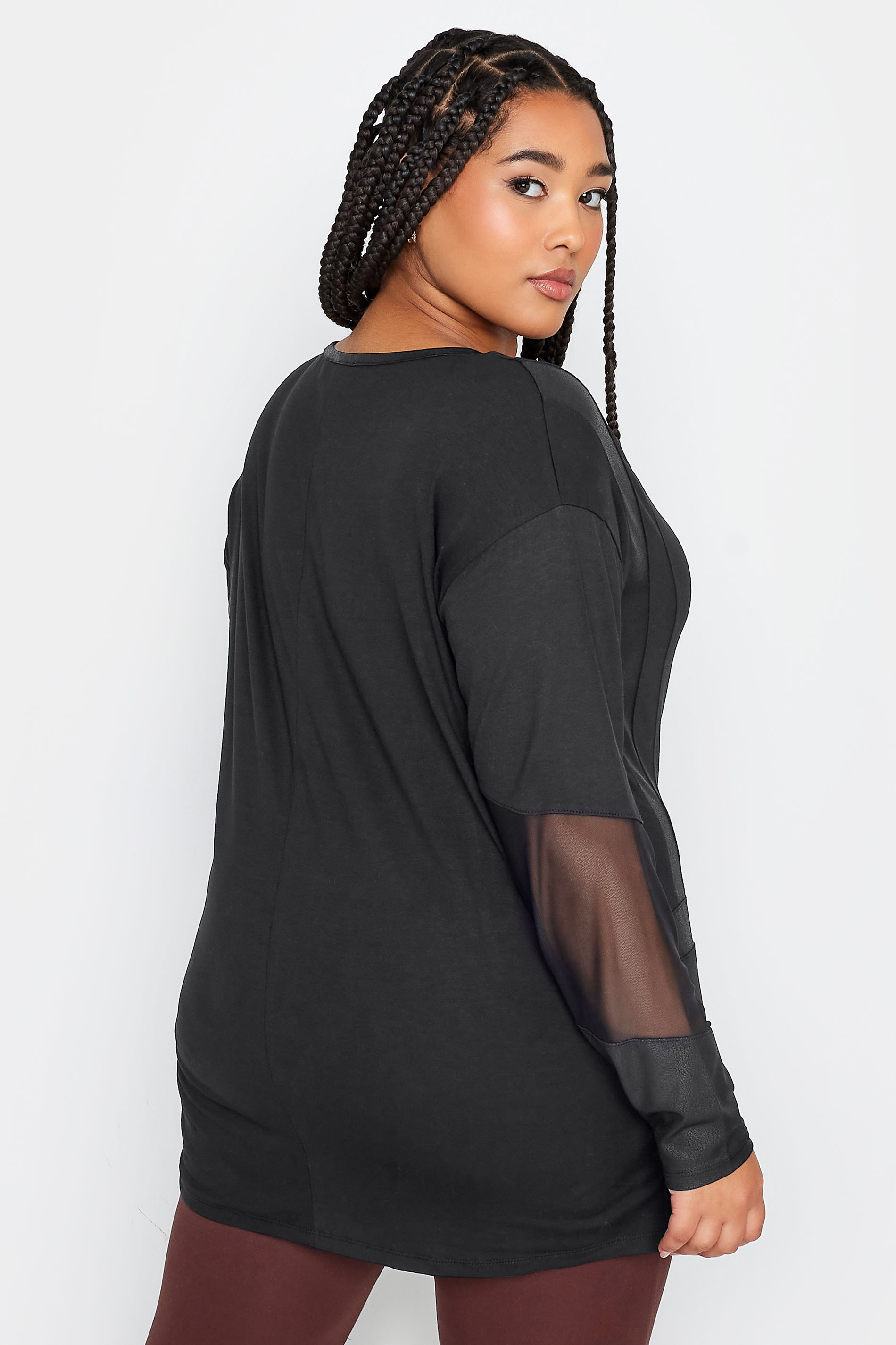 YOURS Curve Black Mesh Long Sleeve Top | Yours Clothing 3