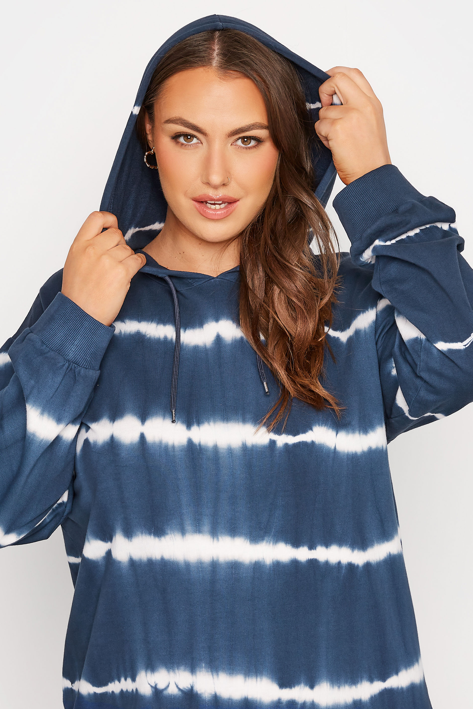 Plus Size Navy Blue Tie Dye Hoodie | Yours Clothing