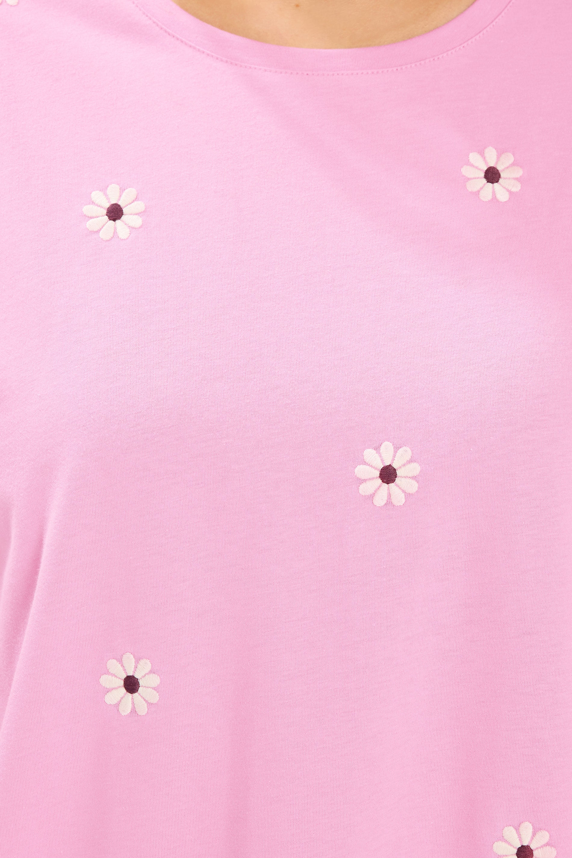 YOURS Plus Size Light Pink Embroidered Daisy T-Shirt | Yours Clothing 4