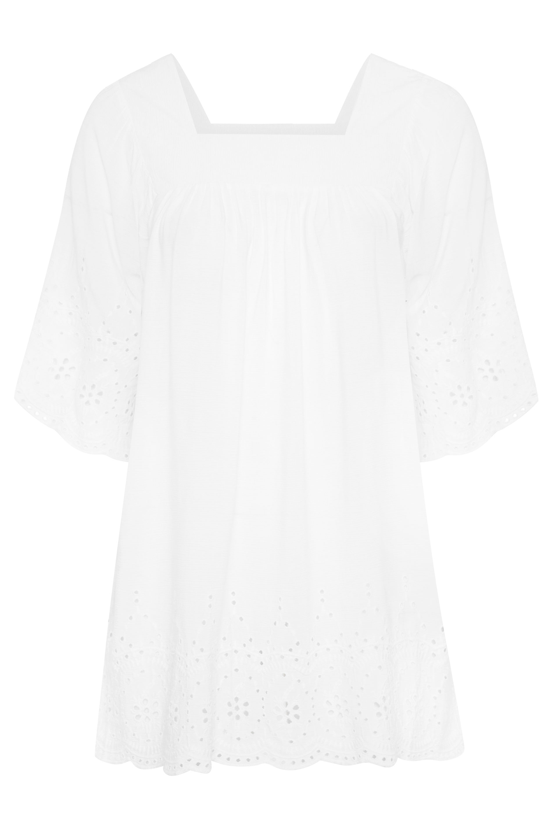 Grande taille  Tops Grande taille  Tops Casual | Top Blanc Broderie Anglaise Encolures Carrée - KB31196