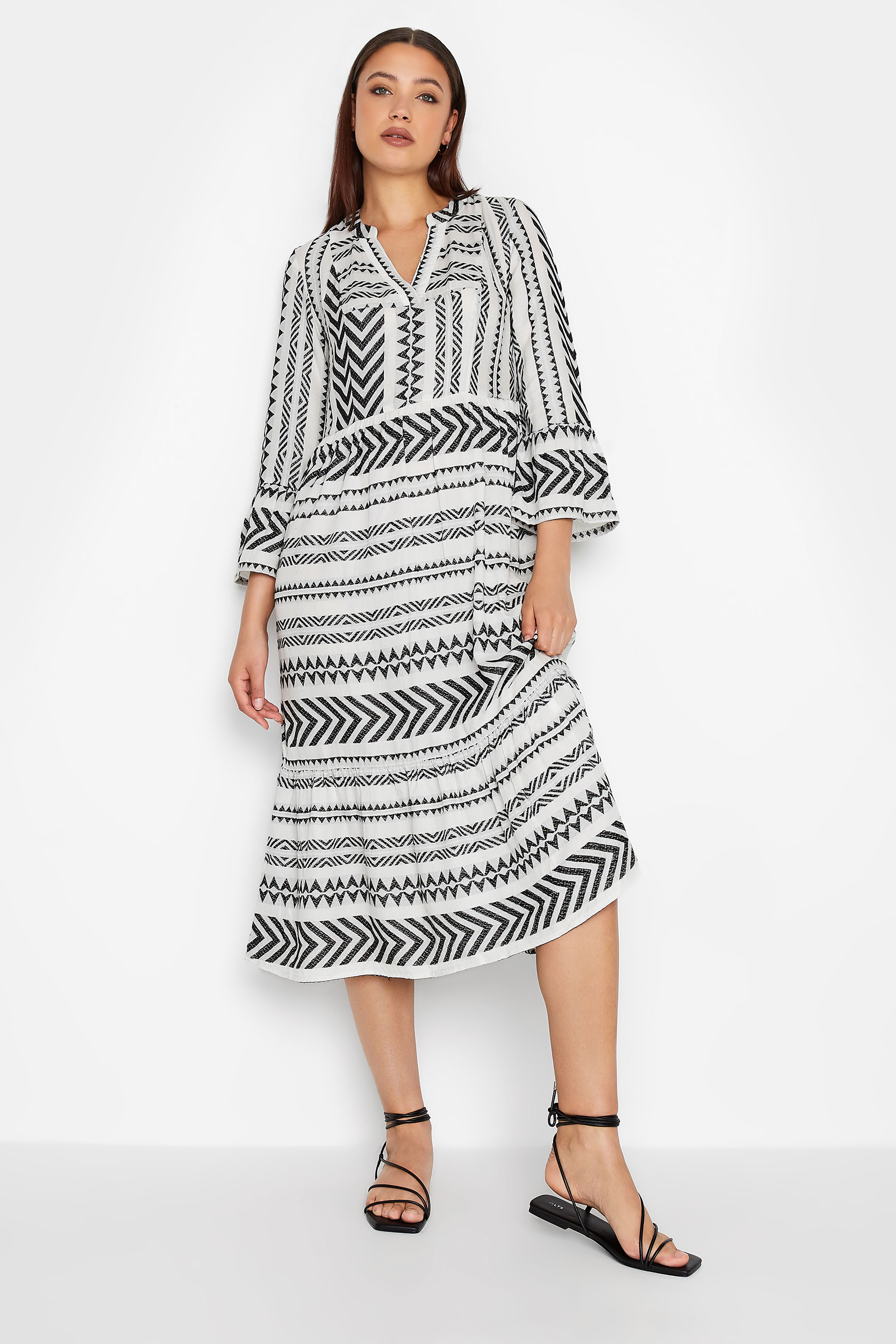 LTS Tall Women's White Aztec Print Smock Midi Dress | Long Talll Sally 1