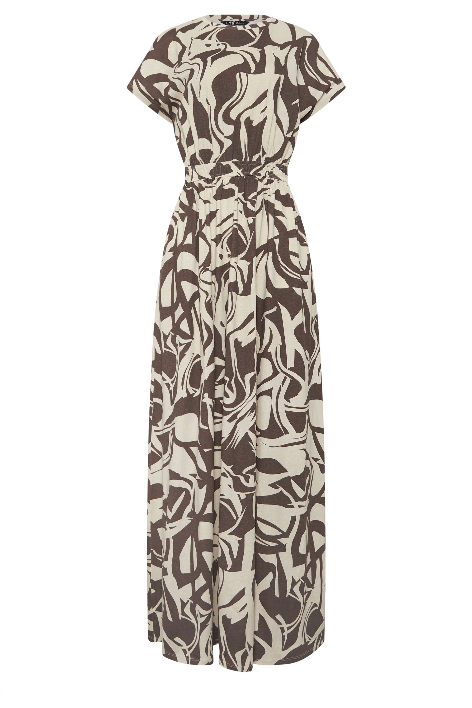 LTS Tall Women's Chocolate Brown Abstract Shirred Waist Cotton Maxi Dress | Long Tall Sally 5