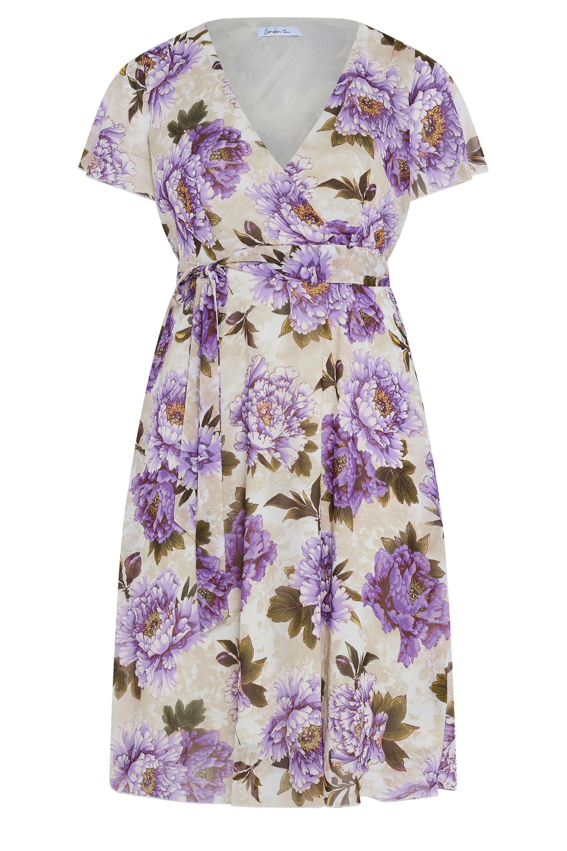 YOURS LONDON Plus Size White & Purple Floral Wrap Dress | Yours Clothing 5