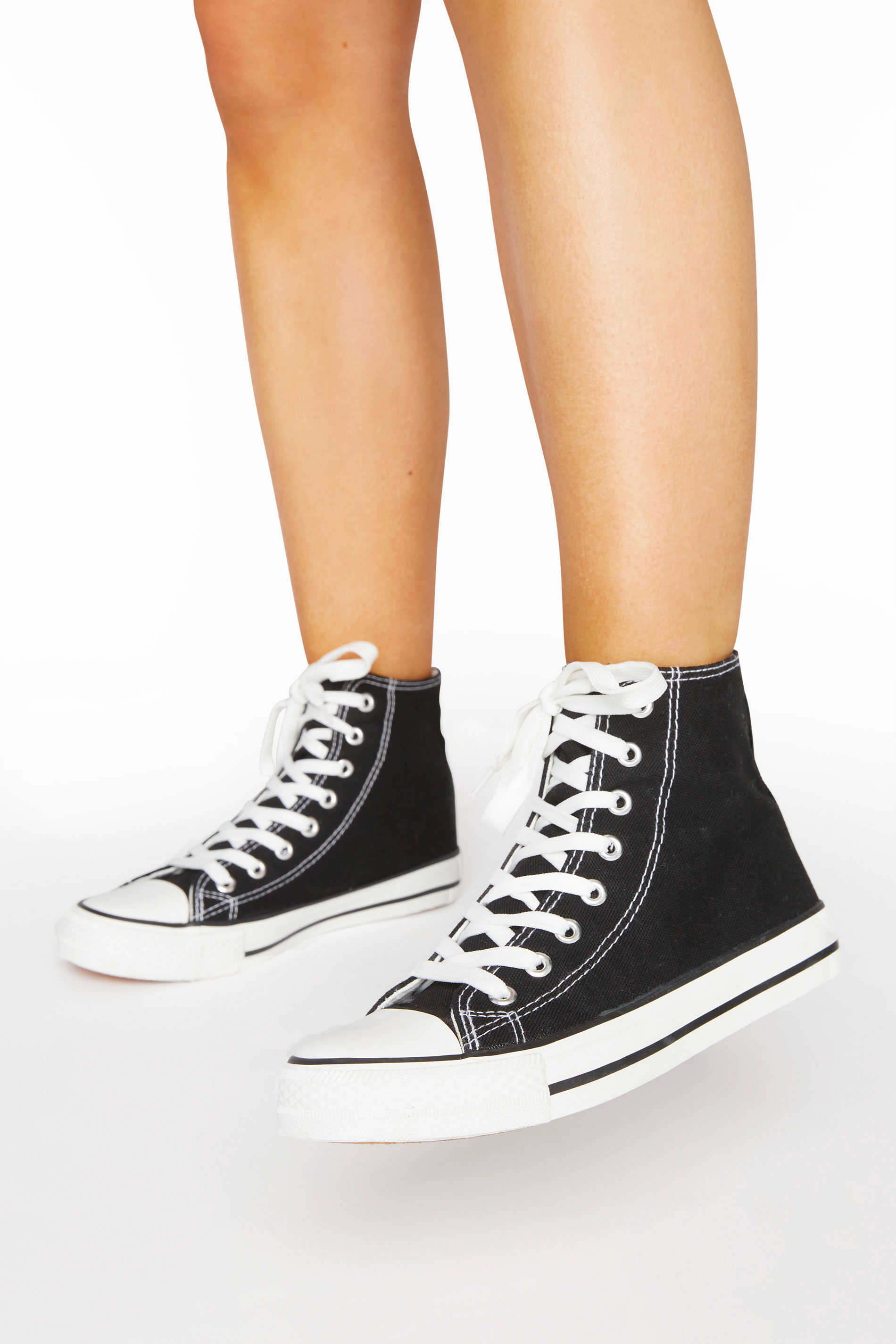 Black Canvas High Top Trainers In Wide Fit | Yours Clothing 1