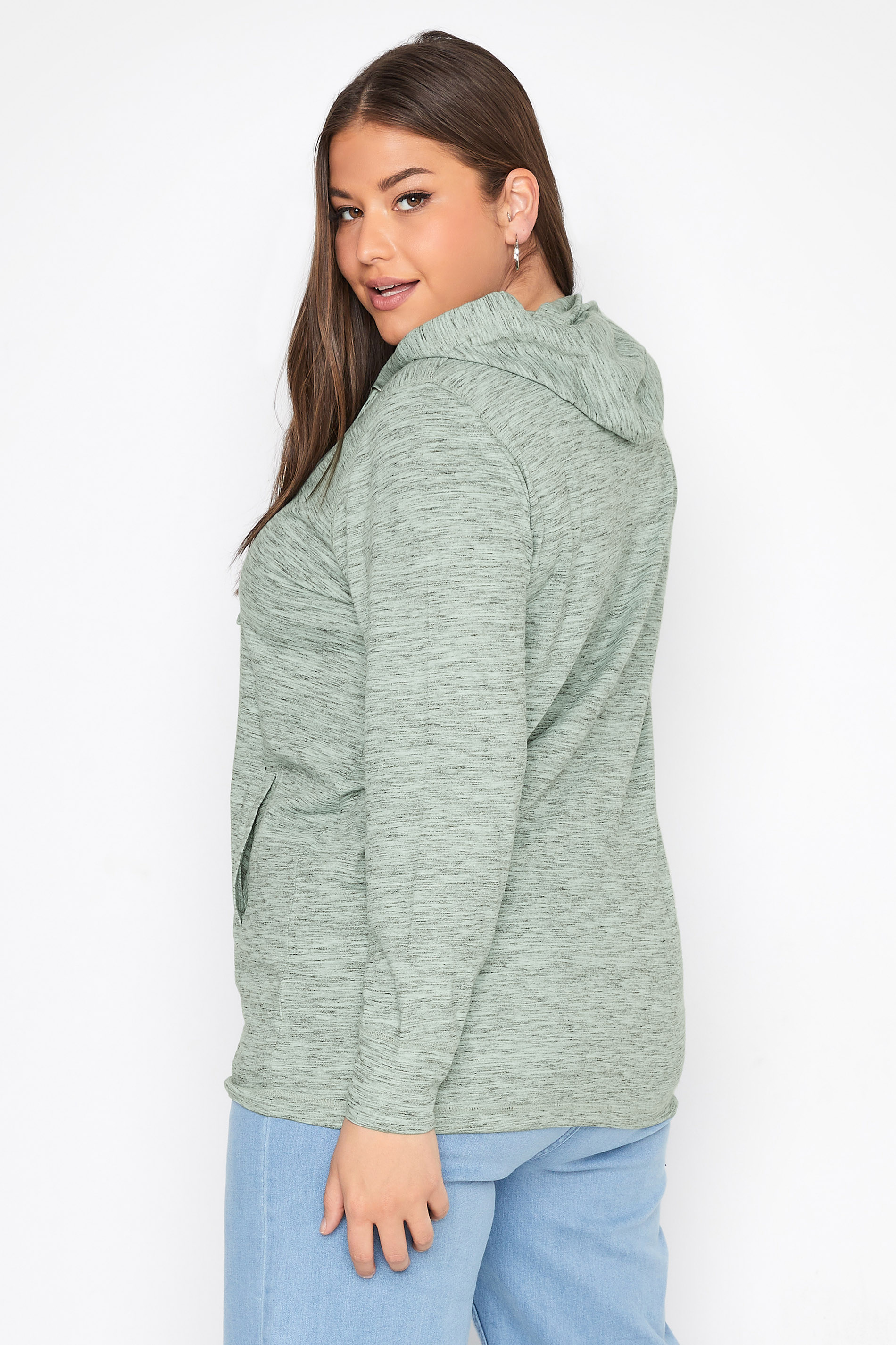 Plus Size Sage Green Marl Zip Hoodie | Yours Clothing 3