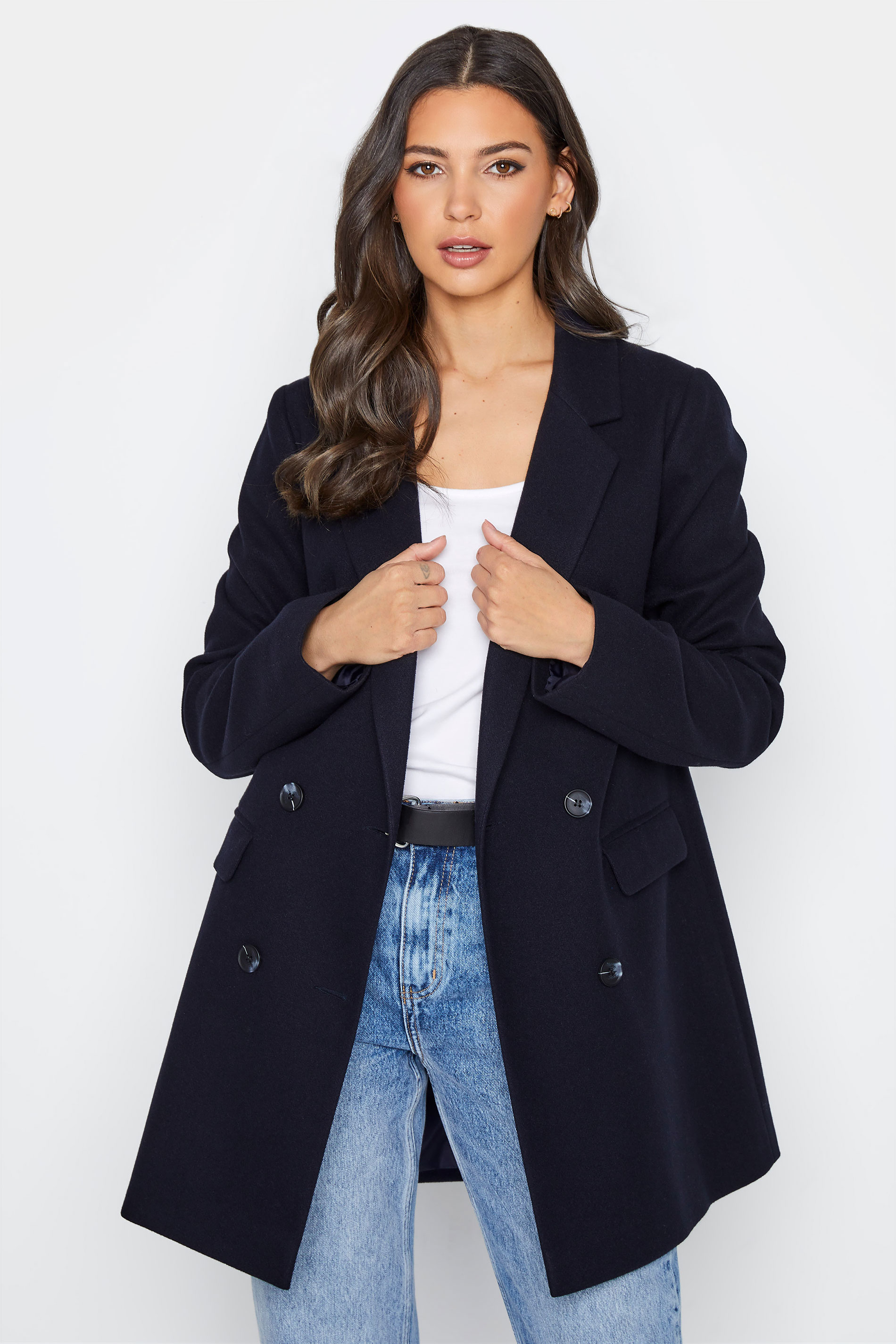 LTS Tall Navy Blue Double Breasted Brushed Jacket_A.jpg