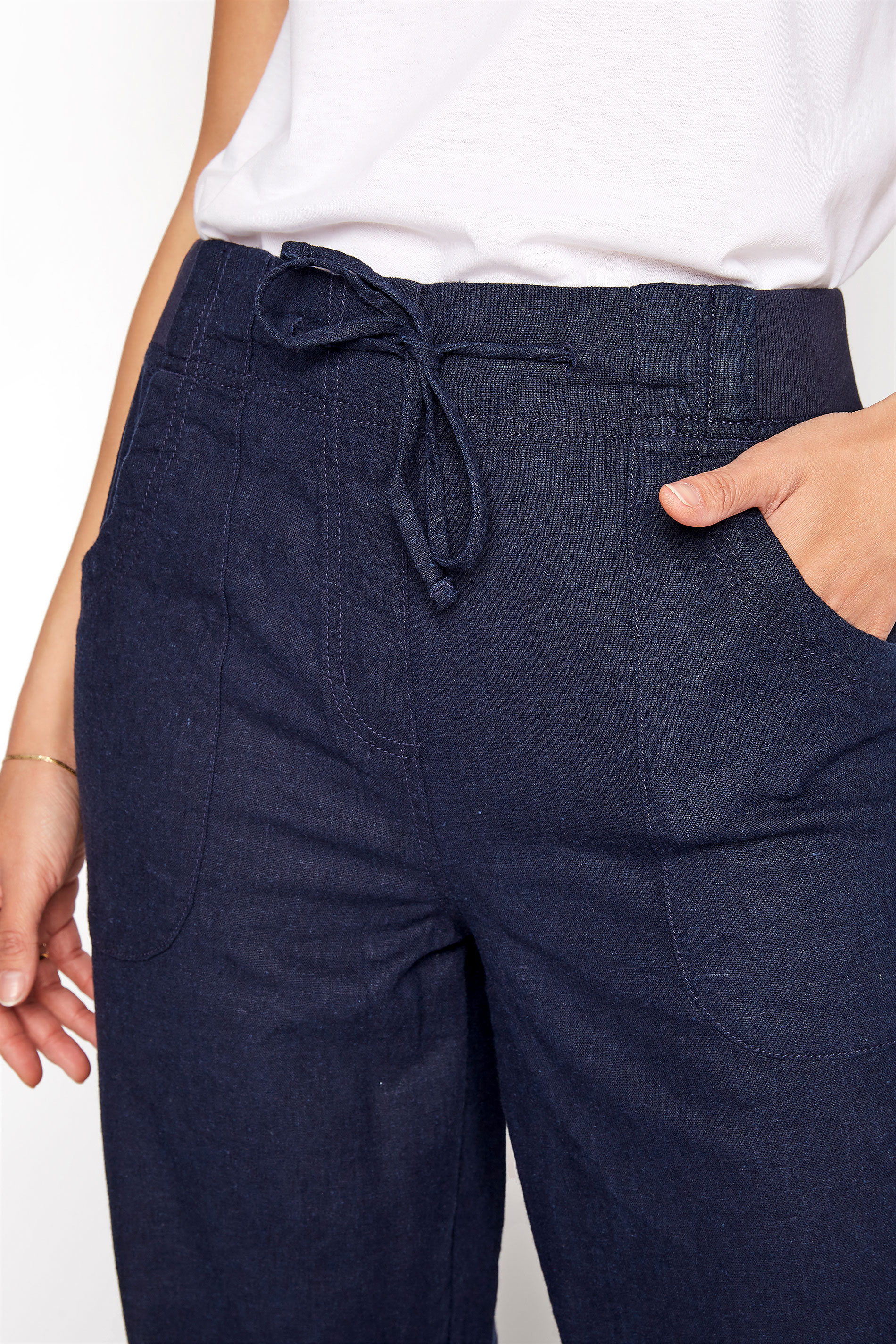 LTS Navy Blue Linen Blend Wide Leg Trousers | Long Tall Sally