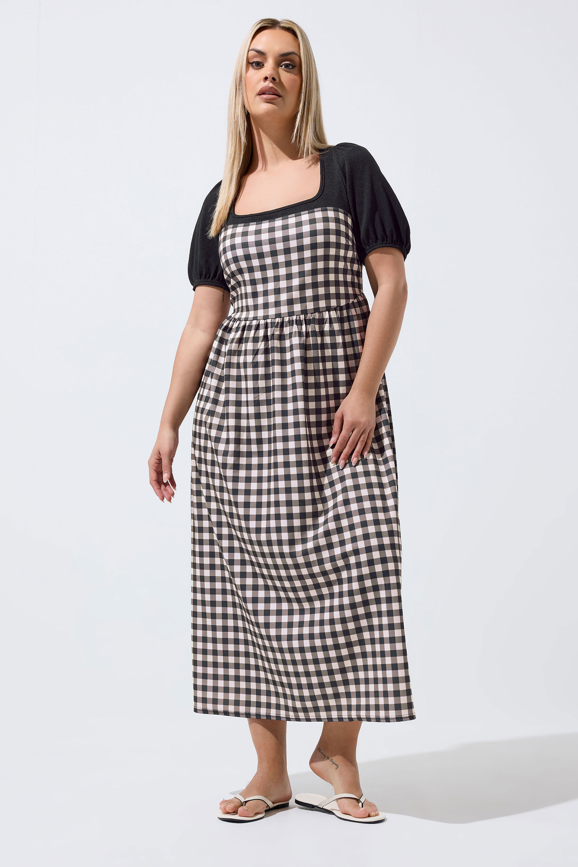 LIMITED COLLECTION Plus Size Black Contrast Gingham Dress | Yours Clothing 1