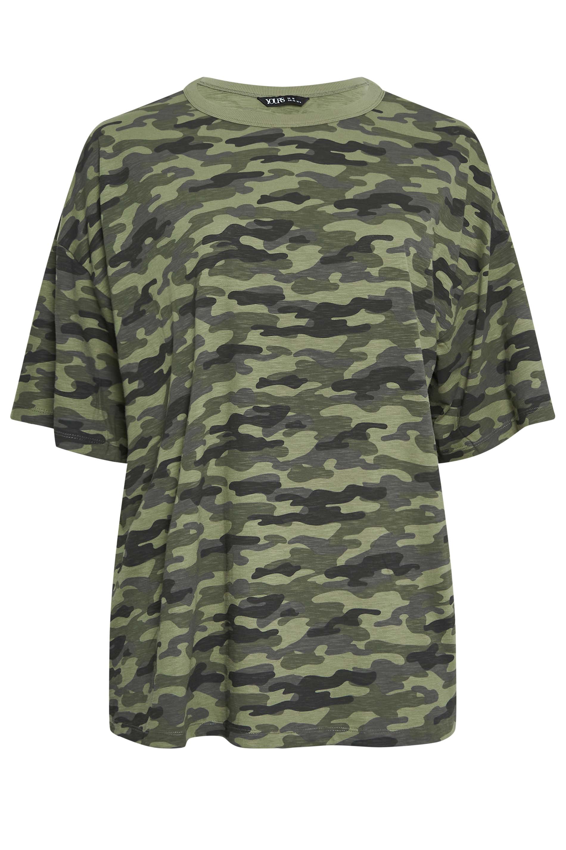 YOURS Curve Green Camo Print Oversized Boxy T-Shirt