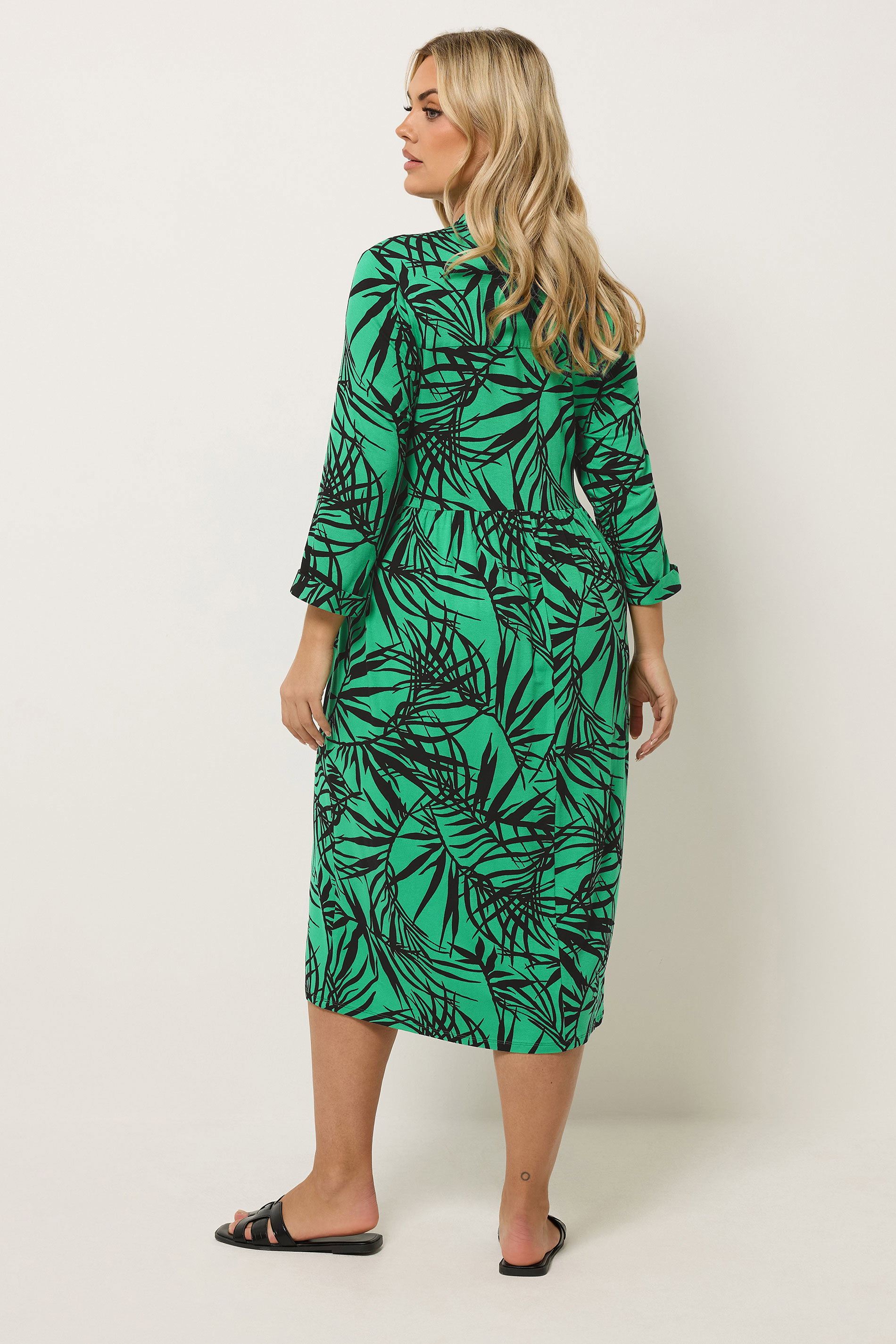 YOURS Plus Size Green Leaf Print Midi Dress | Yours Clothing 2