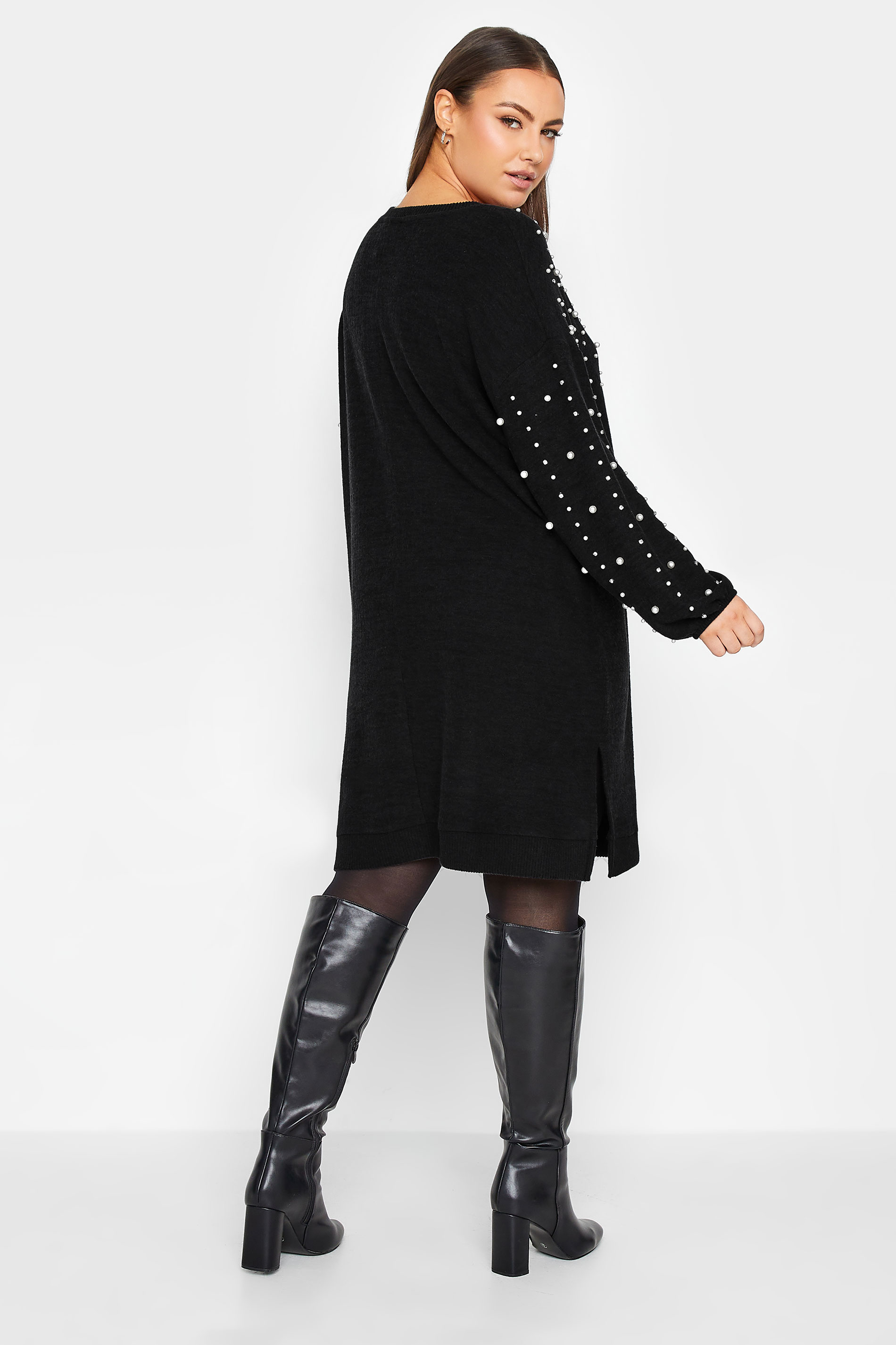 YOURS LUXURY Plus Size Black Soft Touch Embellished Jumper Dress | Yours Clothing 3