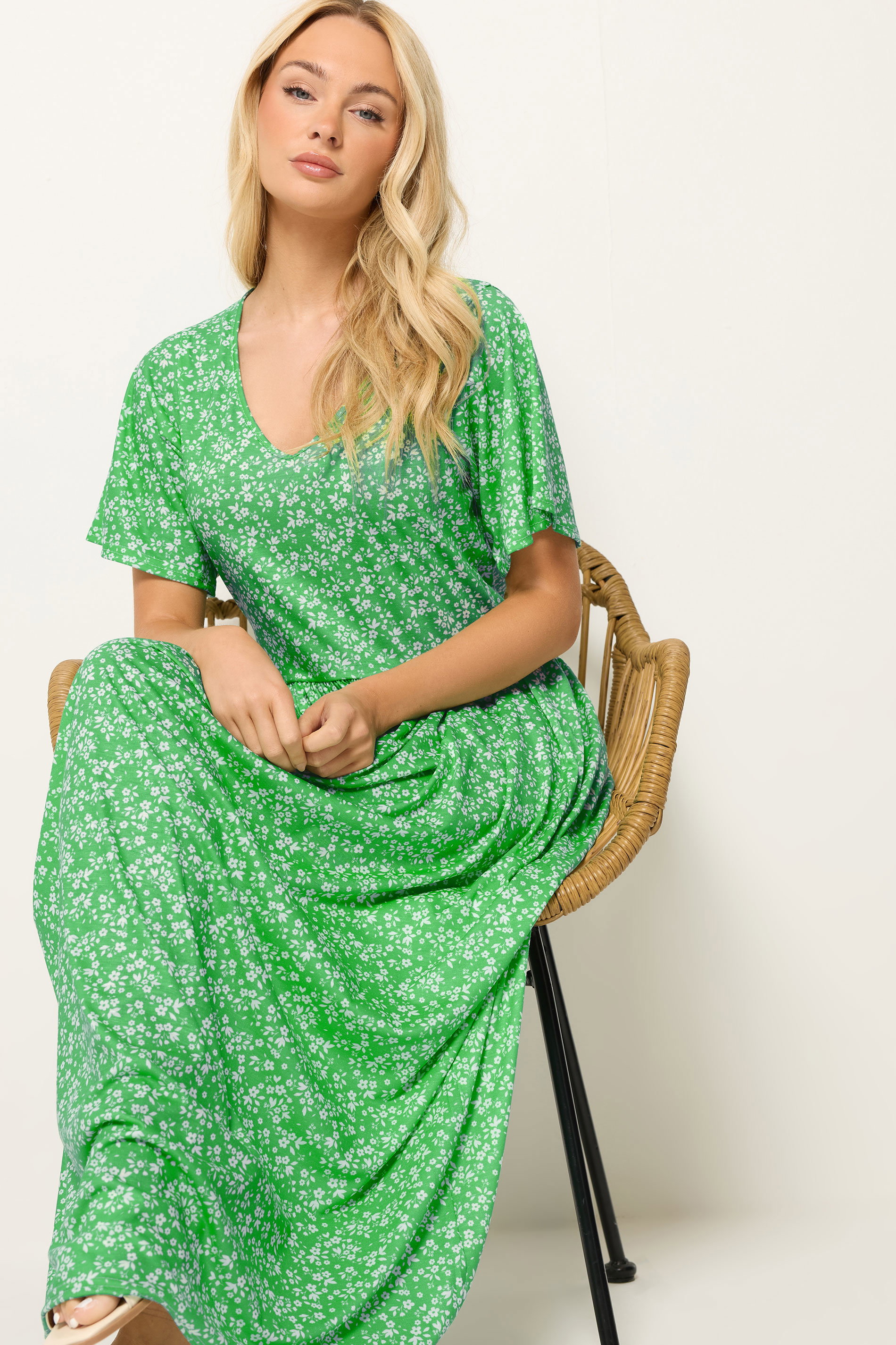 M&Co Green Floral V-Neck Maxi Dress | M&Co 1