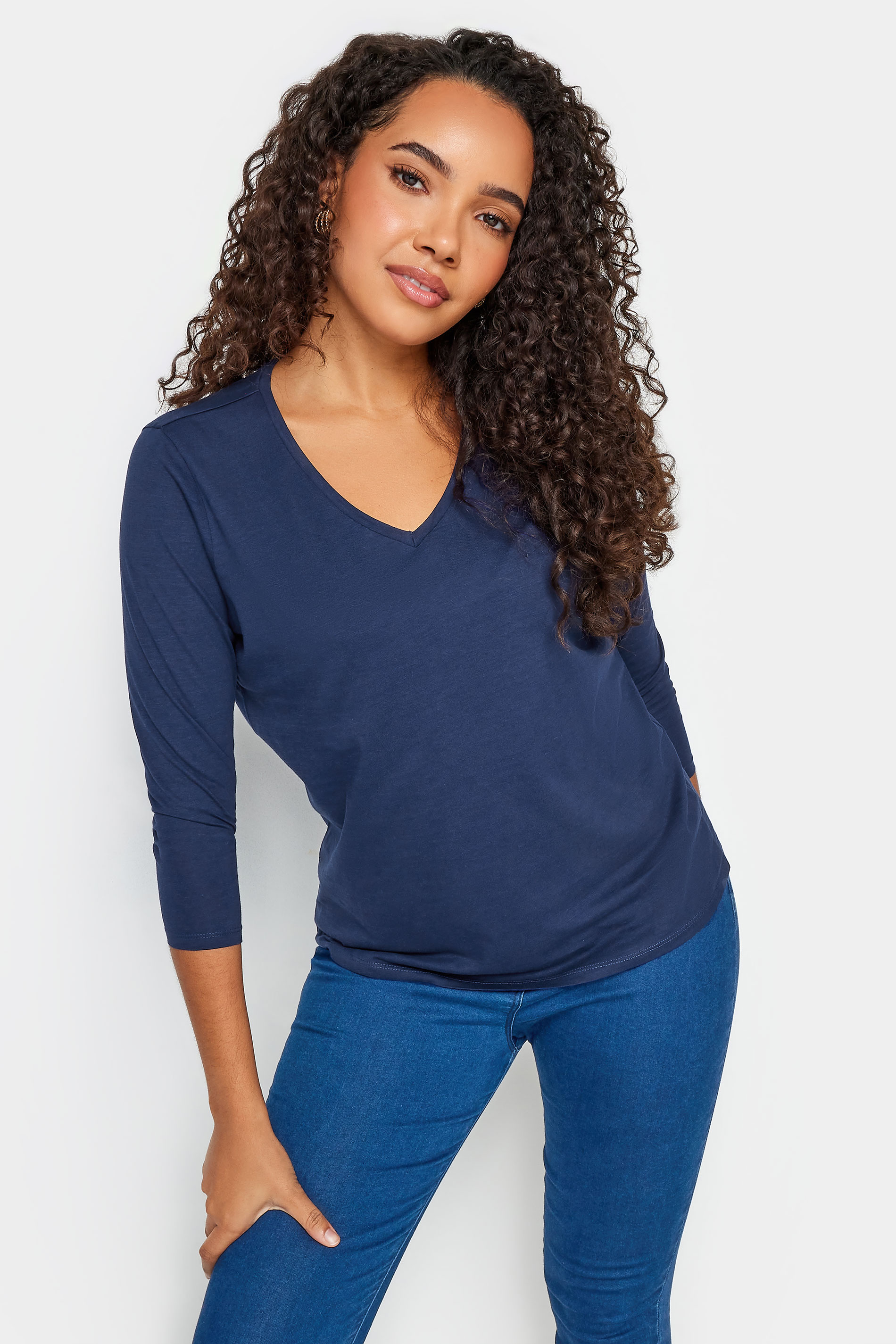 M&Co Navy Blue V-Neck Cotton T-Shirt | M&Co 1