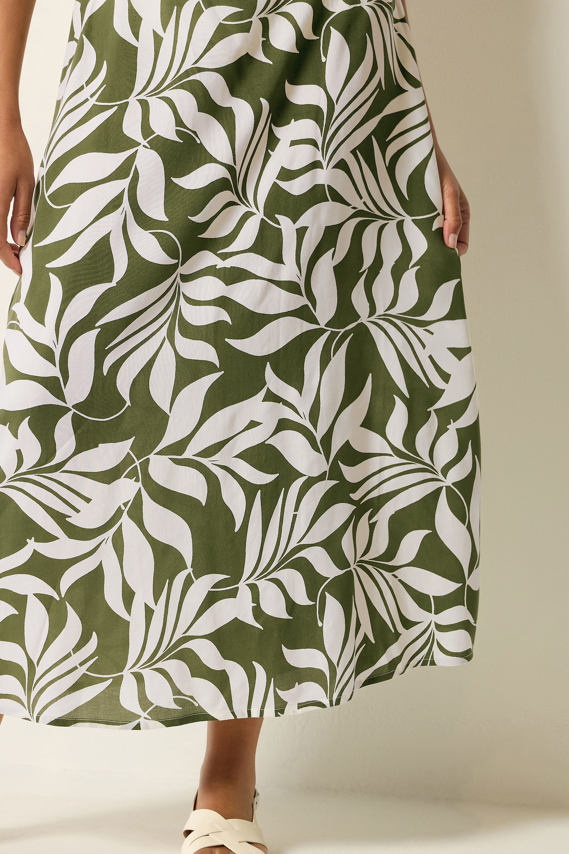 M&Co Khaki Green Leaf Print Midi Skirt | M&Co 4