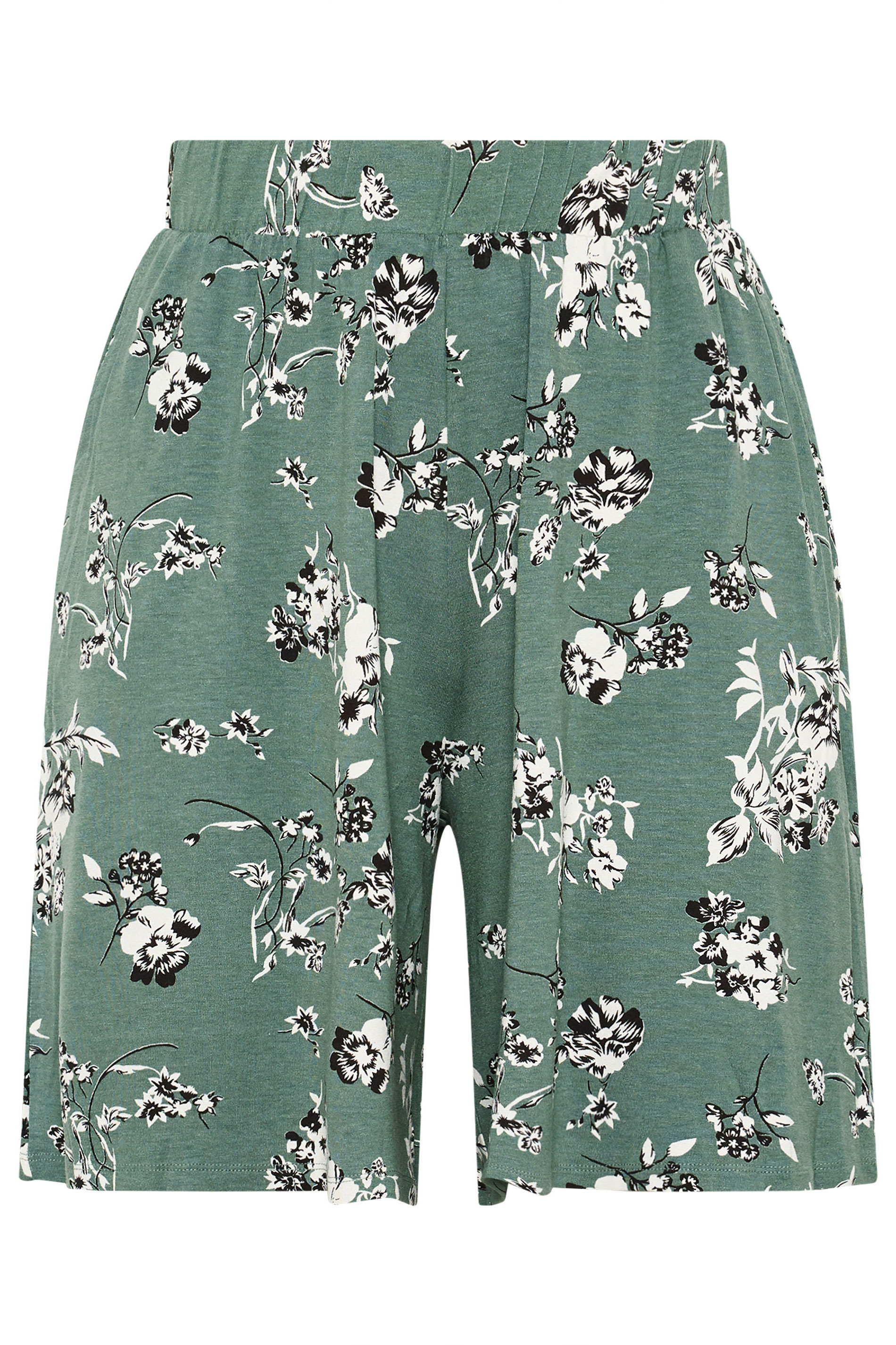 YOURS Plus Size Green Floral Shorts | Yours Clothing 5