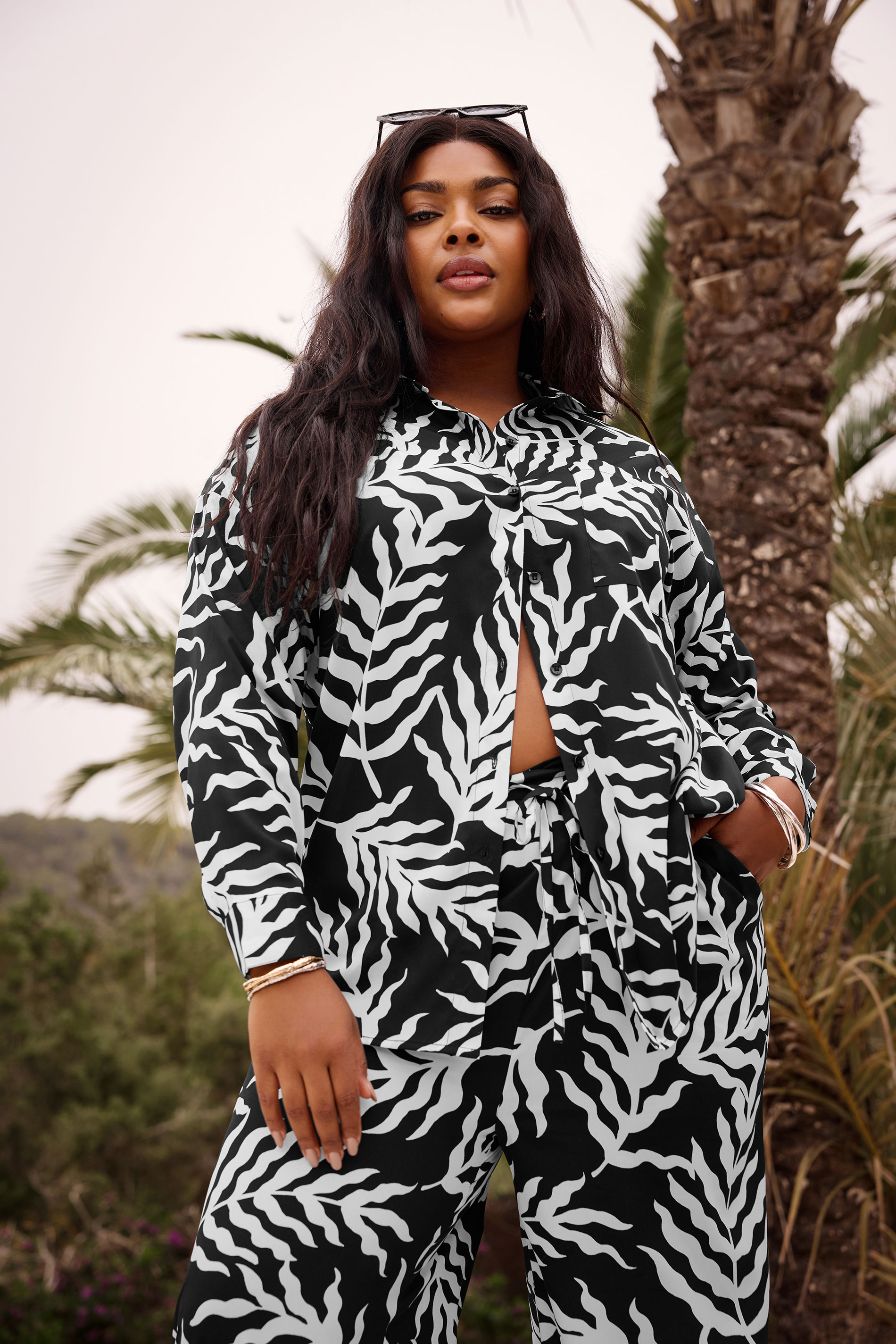 LIMITED COLLECTION Plus Size Black Leaf Print Boyfriend Shirt | Yours Clothing 1